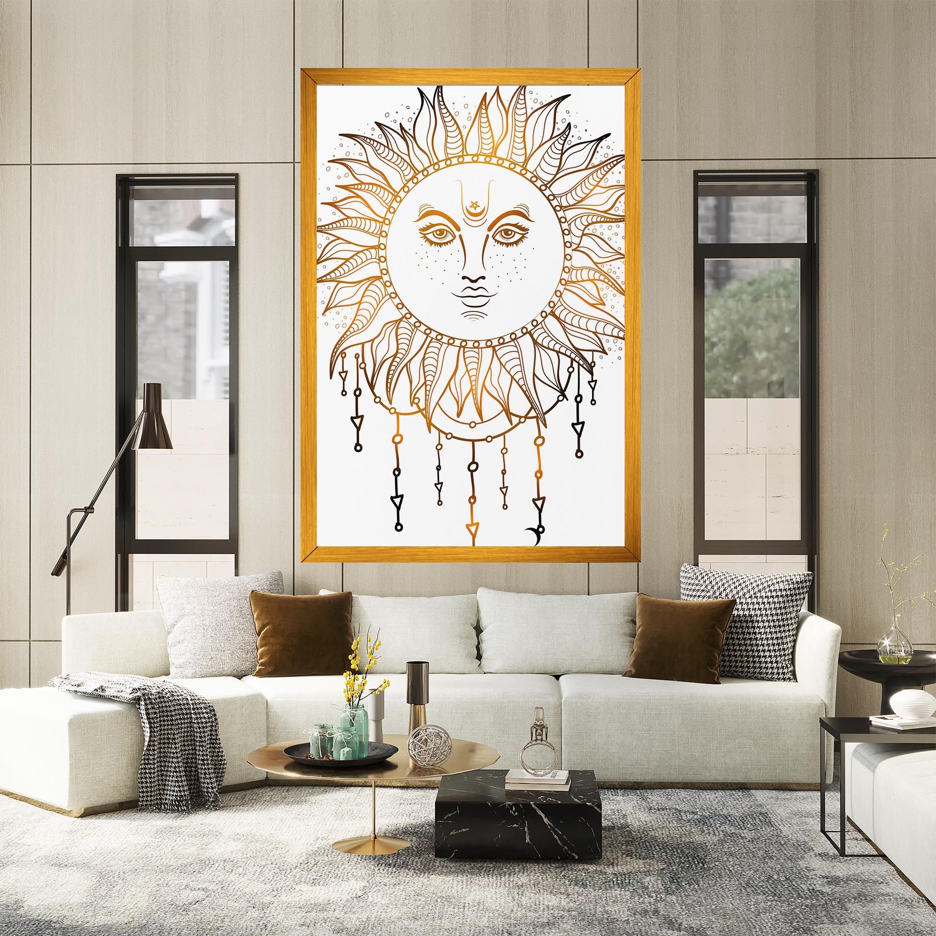Gold Sun Face mockup 2