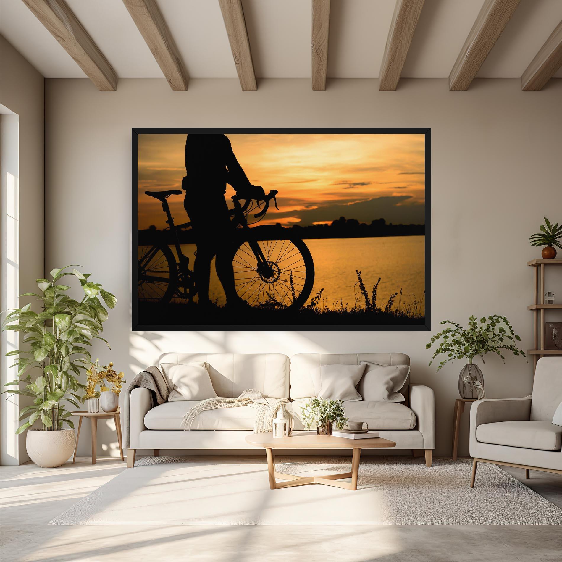 Vászonkép Bicycle Sunset Silhouette mockup 6