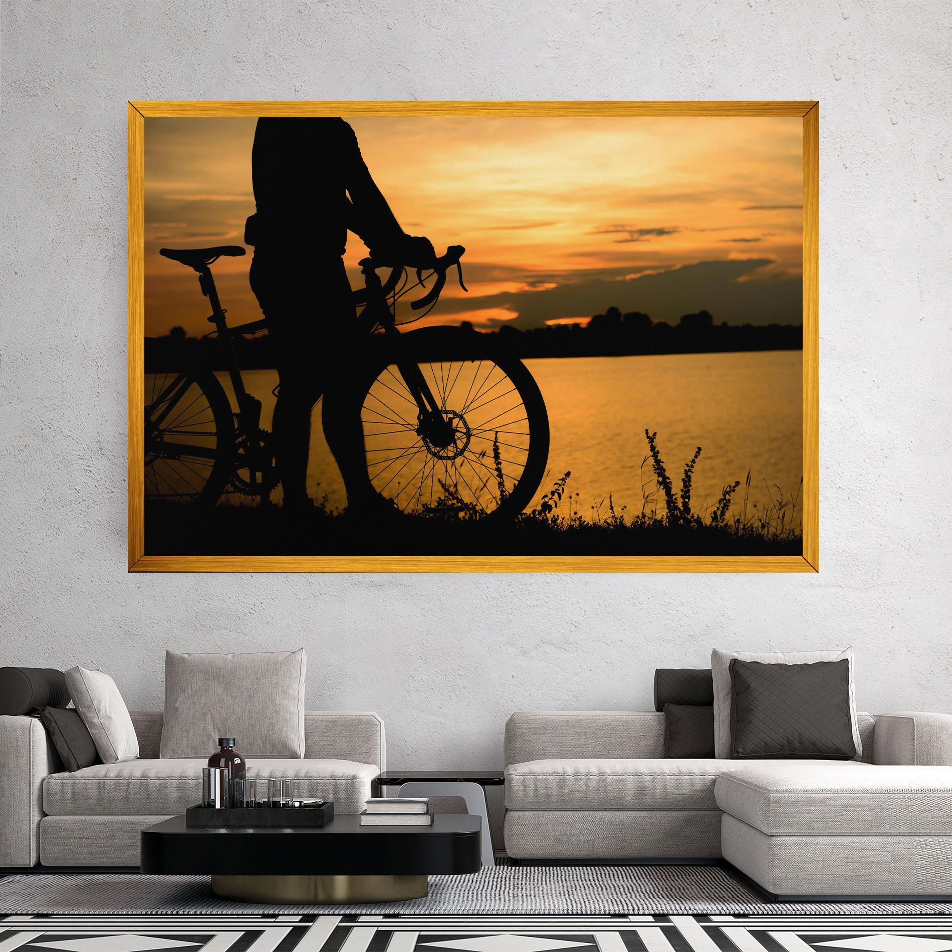 Vászonkép Bicycle Sunset Silhouette mockup 2