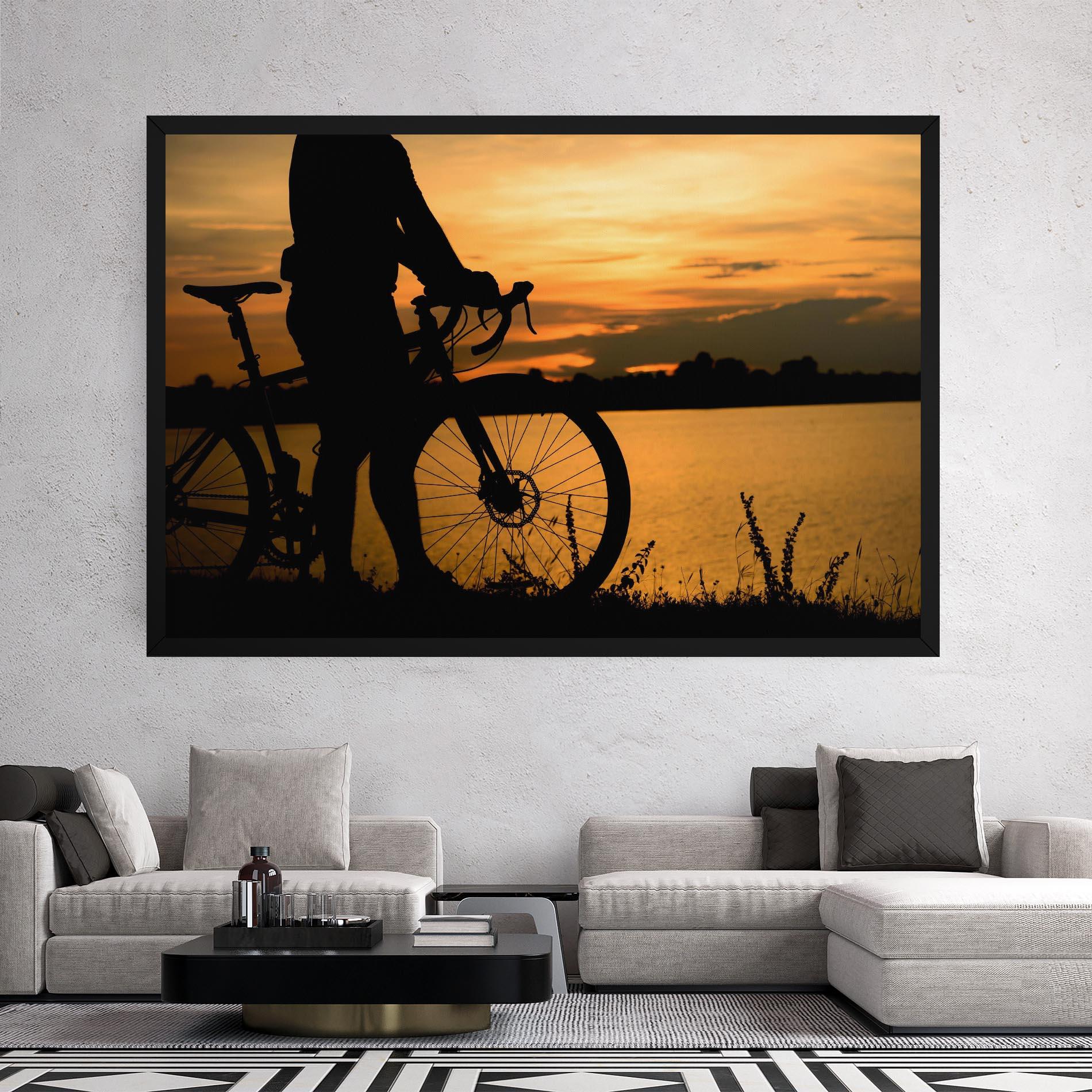 Vászonkép Bicycle Sunset Silhouette mockup 2