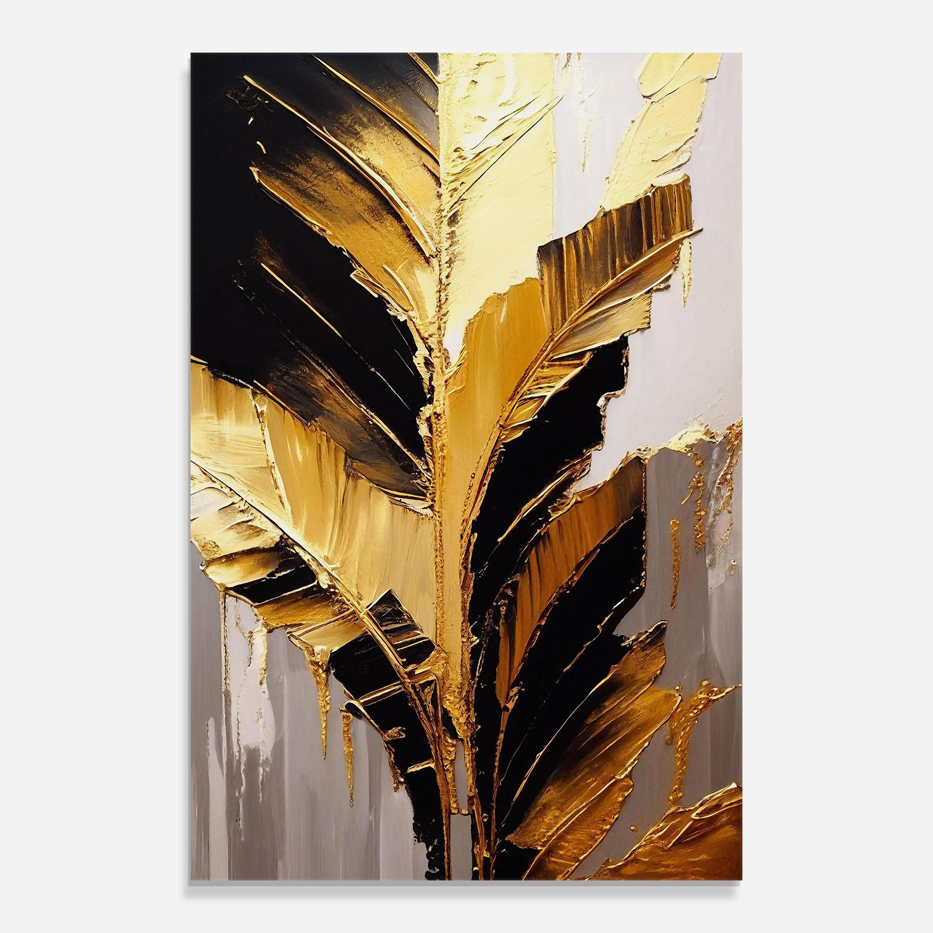 Üvegkép Balck With Gold Leafs mockup 0