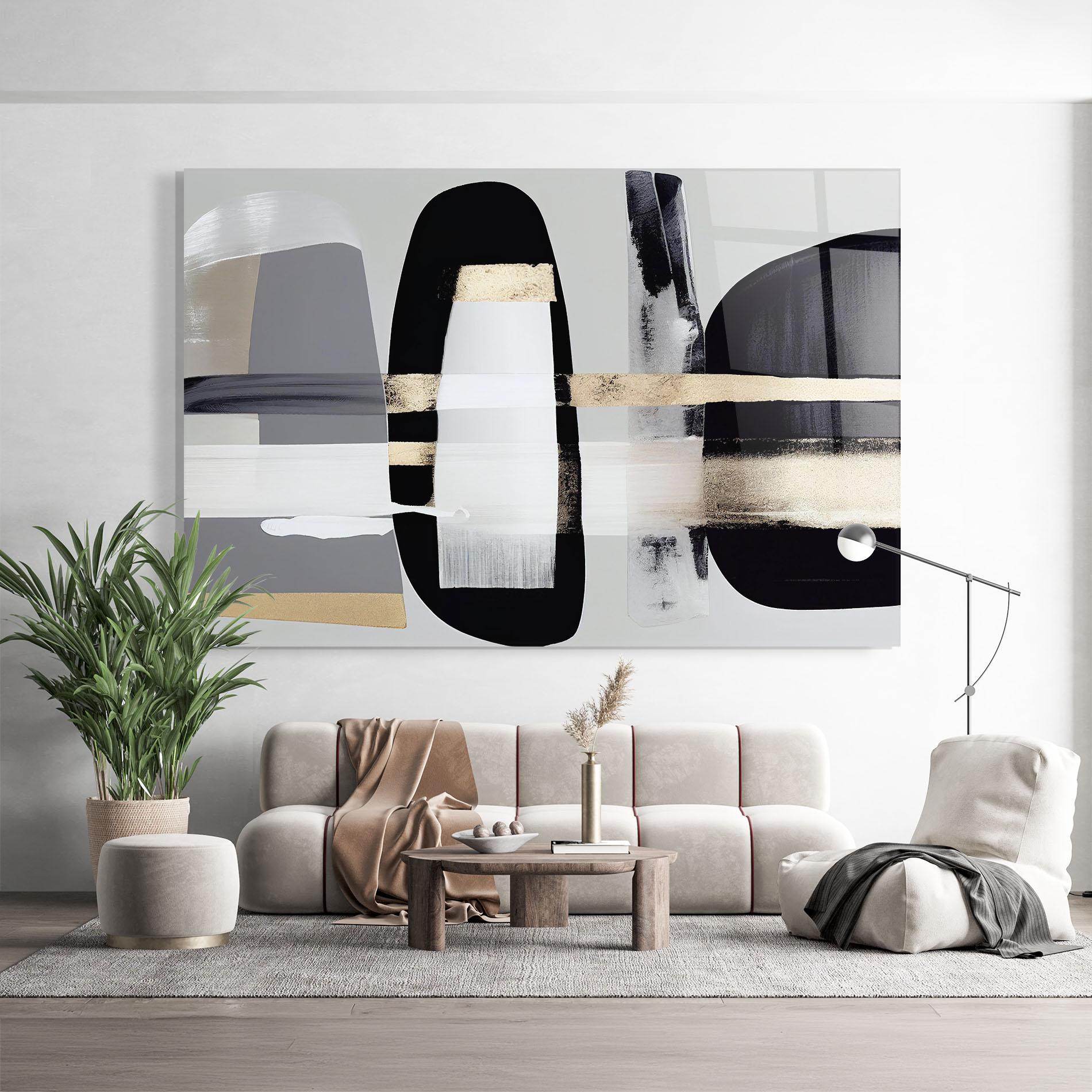 Üvegkép Abstract Gold Painting With Black mockup 9