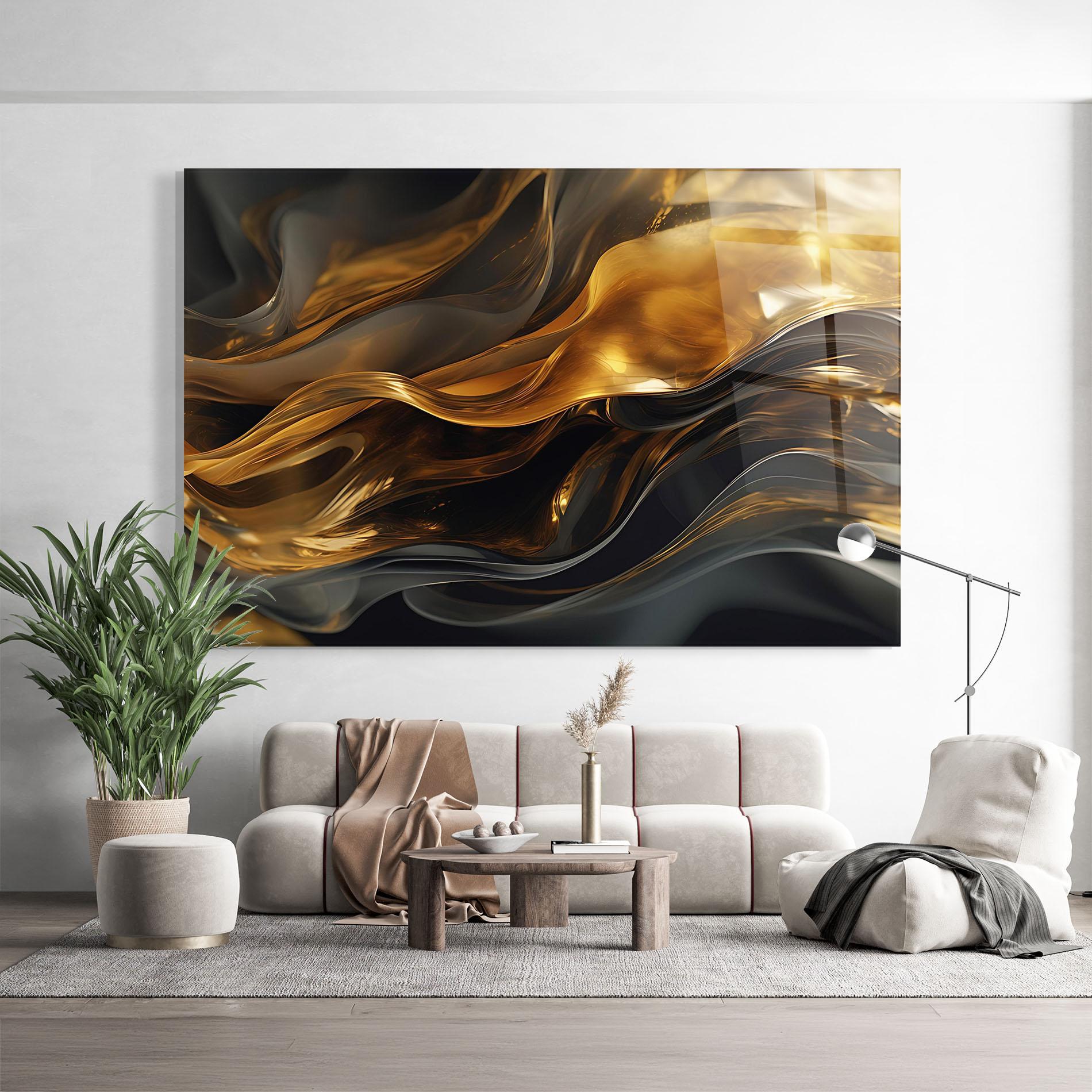 Üvegkép Gold With Black Wave mockup 9