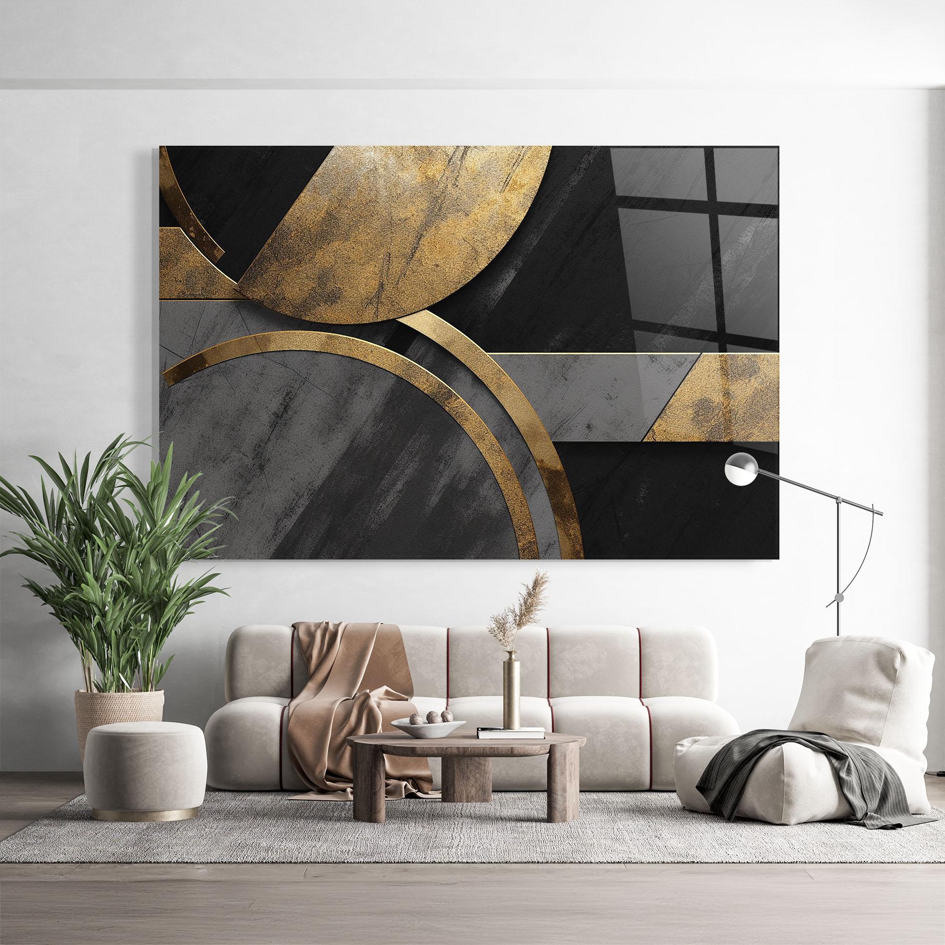 Üvegkép Grey With Gold Painting mockup 9