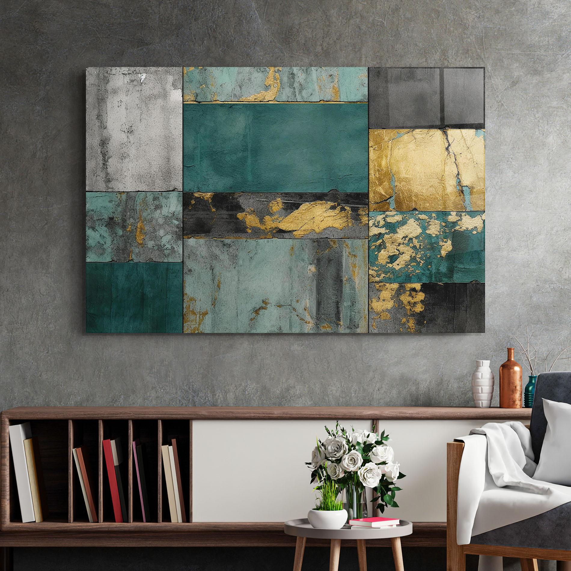 Üvegkép Golden Green Painting mockup 2