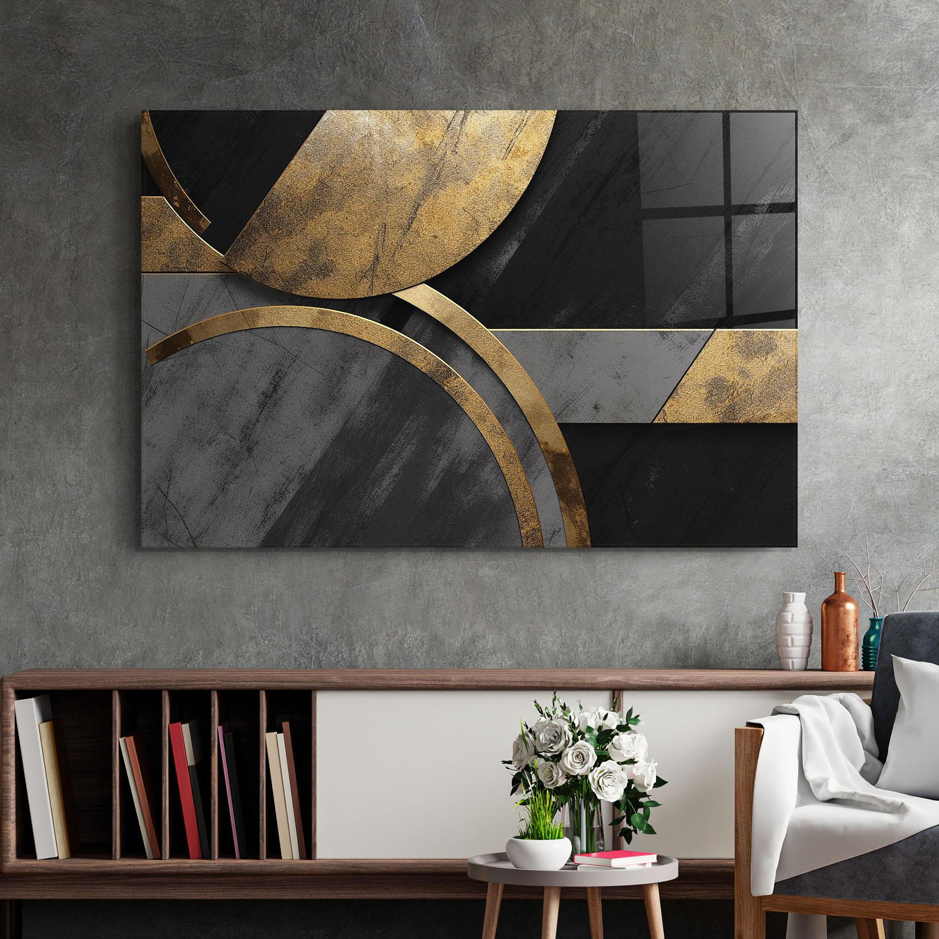 Üvegkép Grey With Gold Painting mockup 2