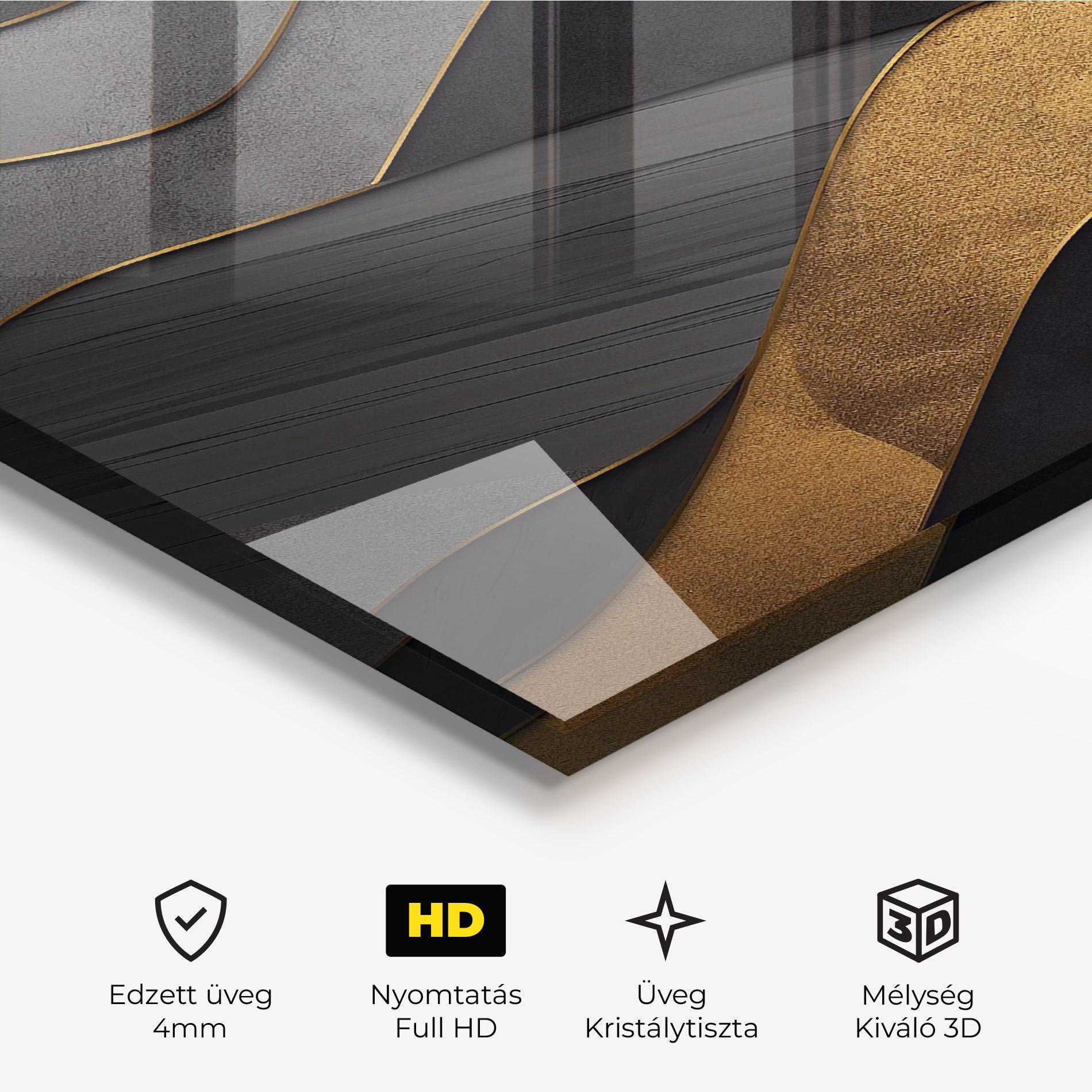 Üvegkép Abstract Gold And Grey Waves mockup 3