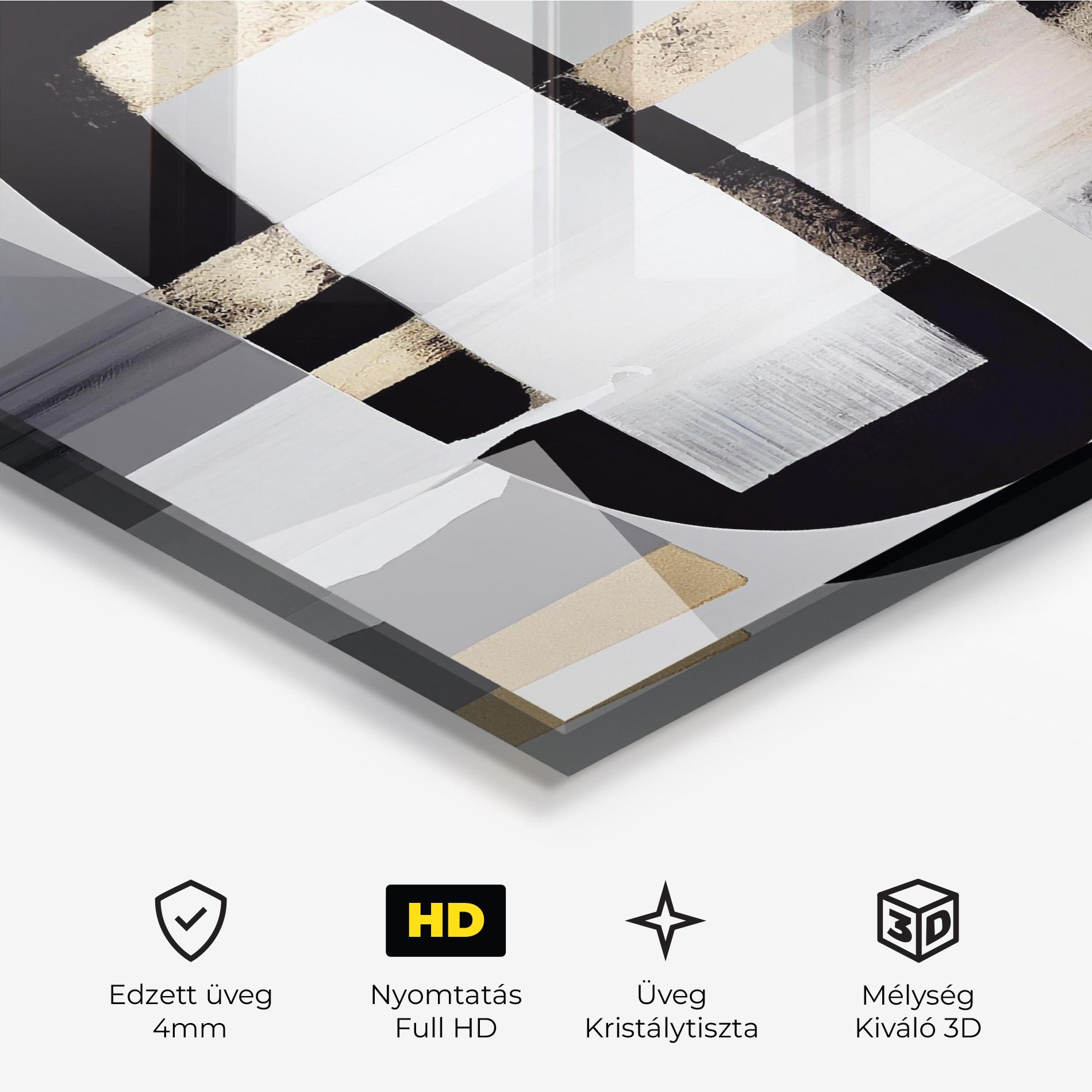 Üvegkép Abstract Gold Painting With Black mockup 3