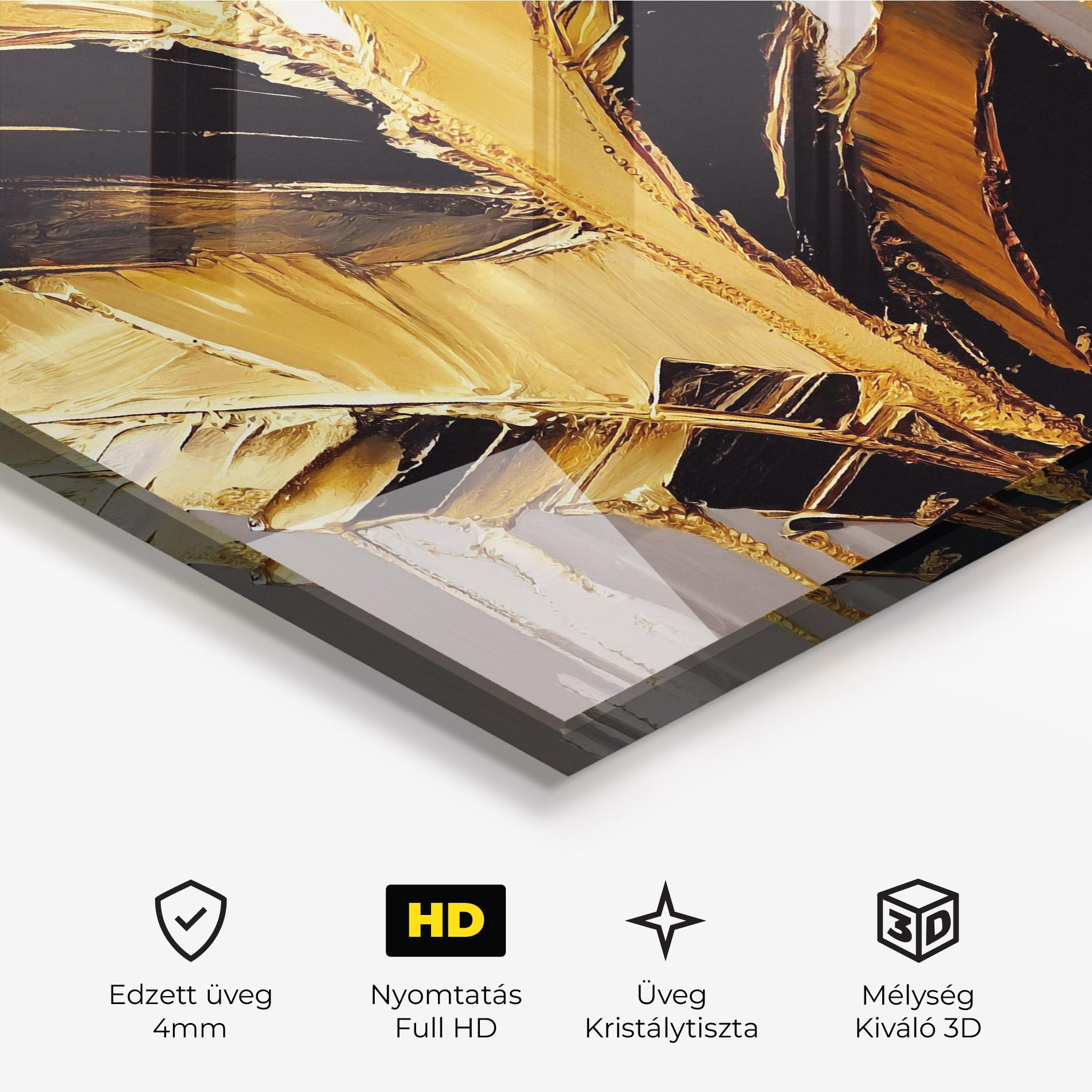 Üvegkép Balck With Gold Leafs mockup 3
