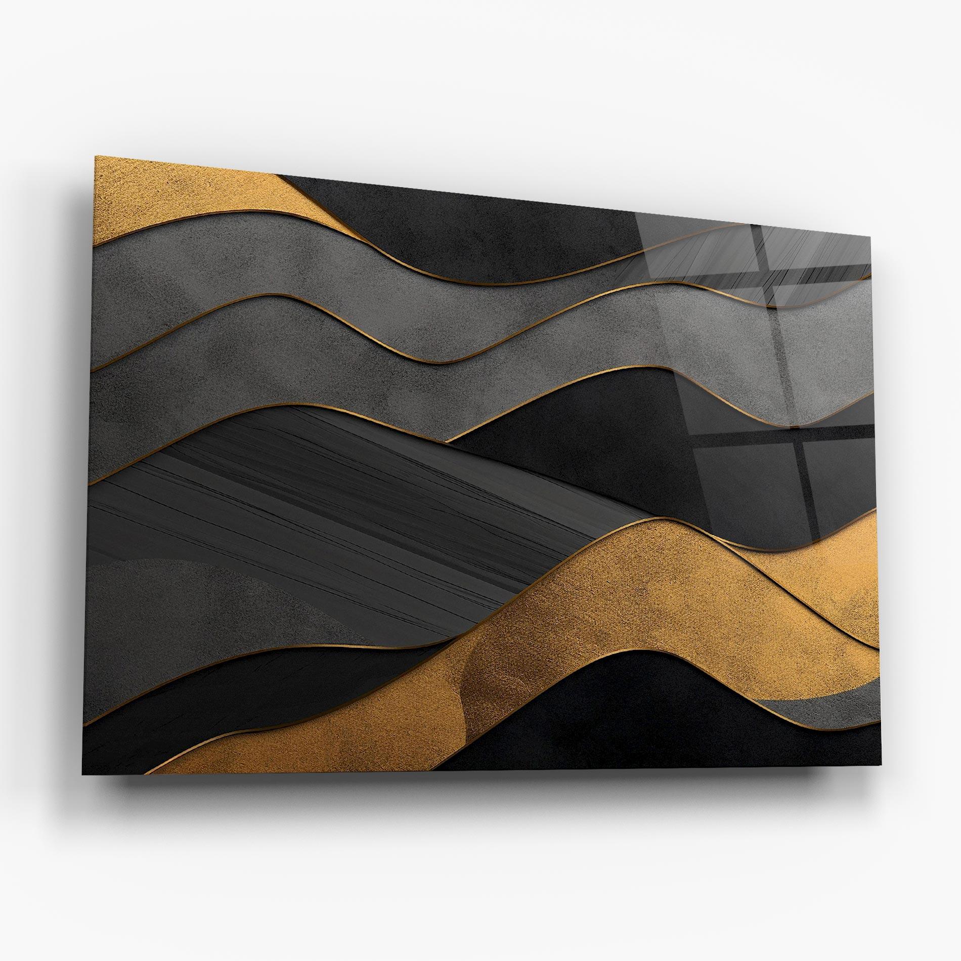 Üvegkép Abstract Gold And Grey Waves mockup 6