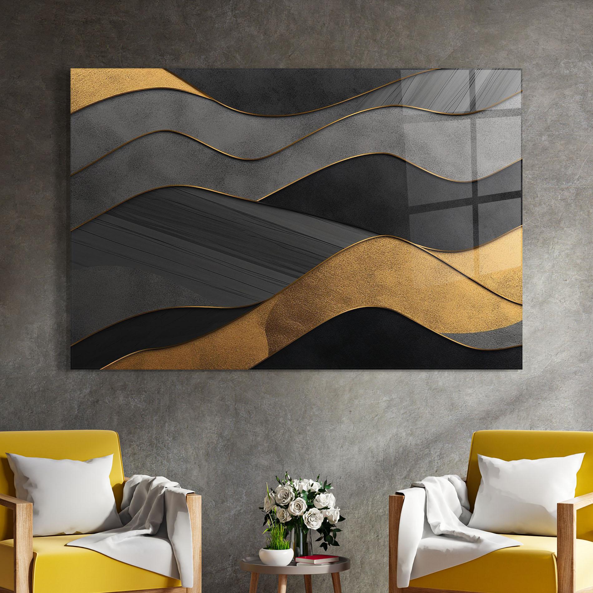 Üvegkép Abstract Gold And Grey Waves mockup 4