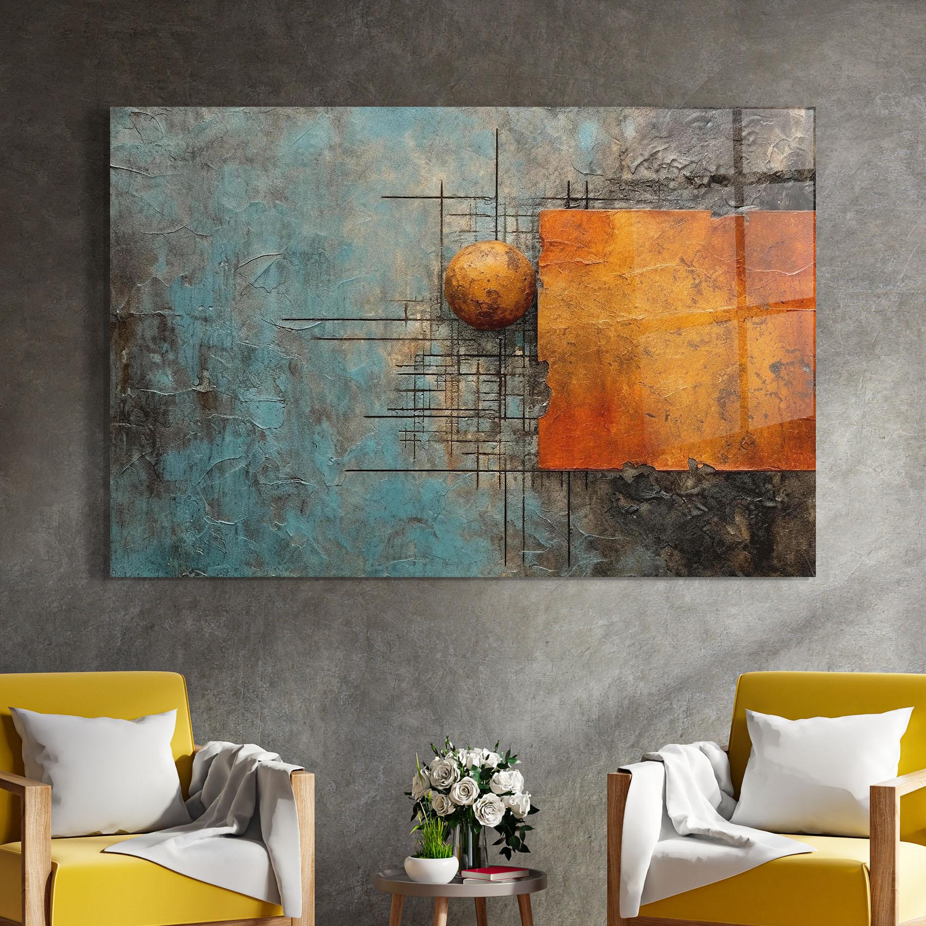 Üvegkép Orange Square Painting mockup 4