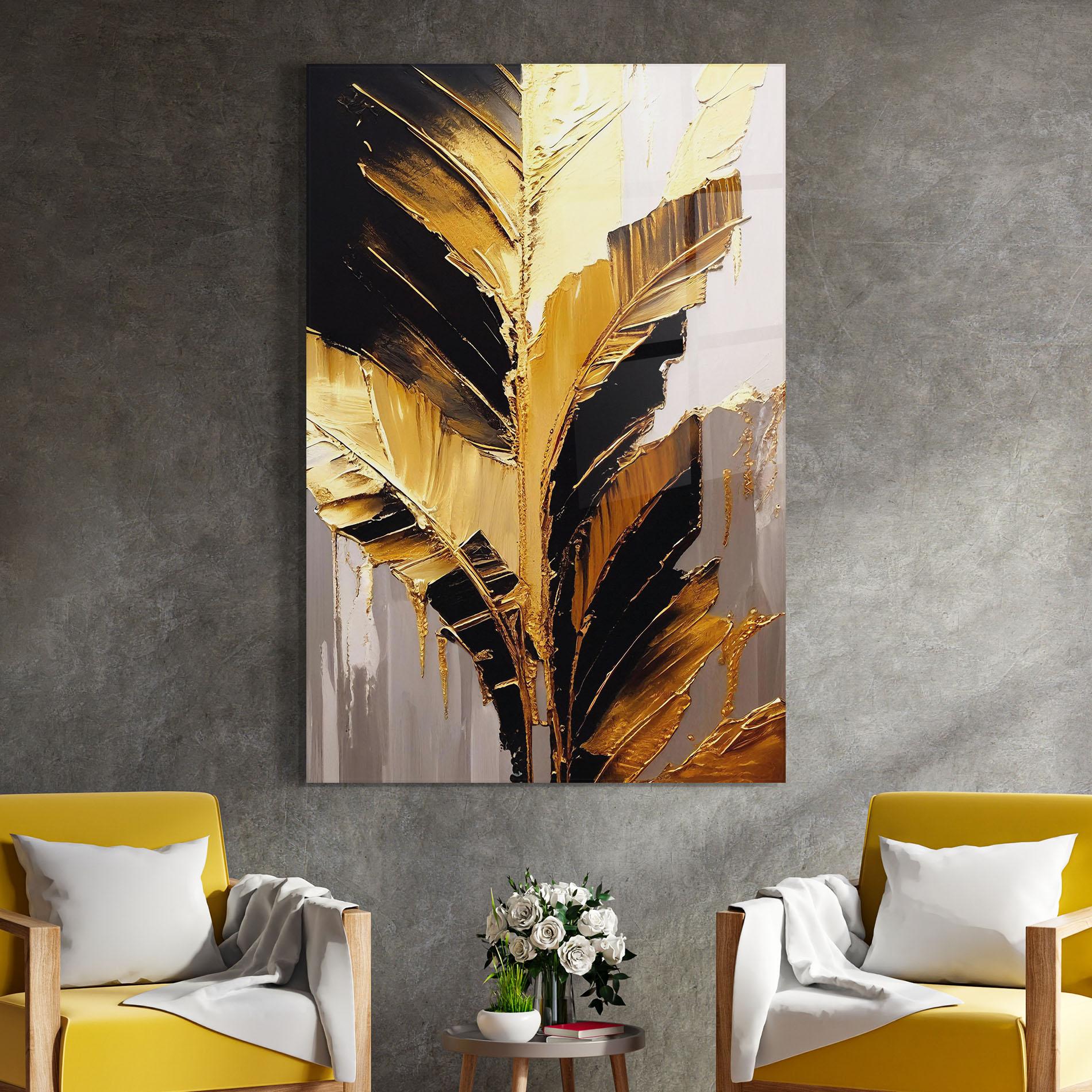 Üvegkép Balck With Gold Leafs mockup 4