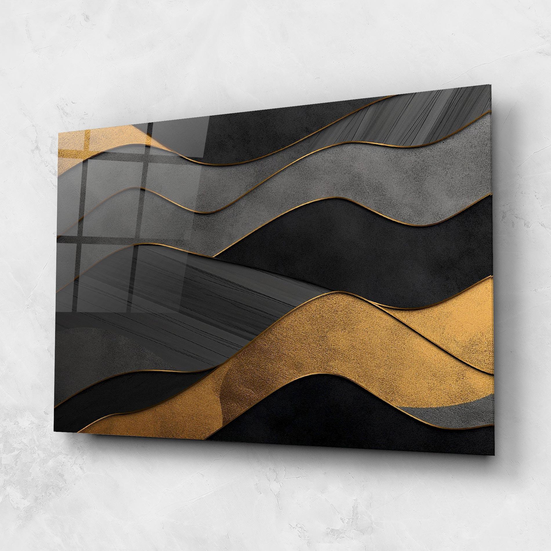 Üvegkép Abstract Gold And Grey Waves mockup 1