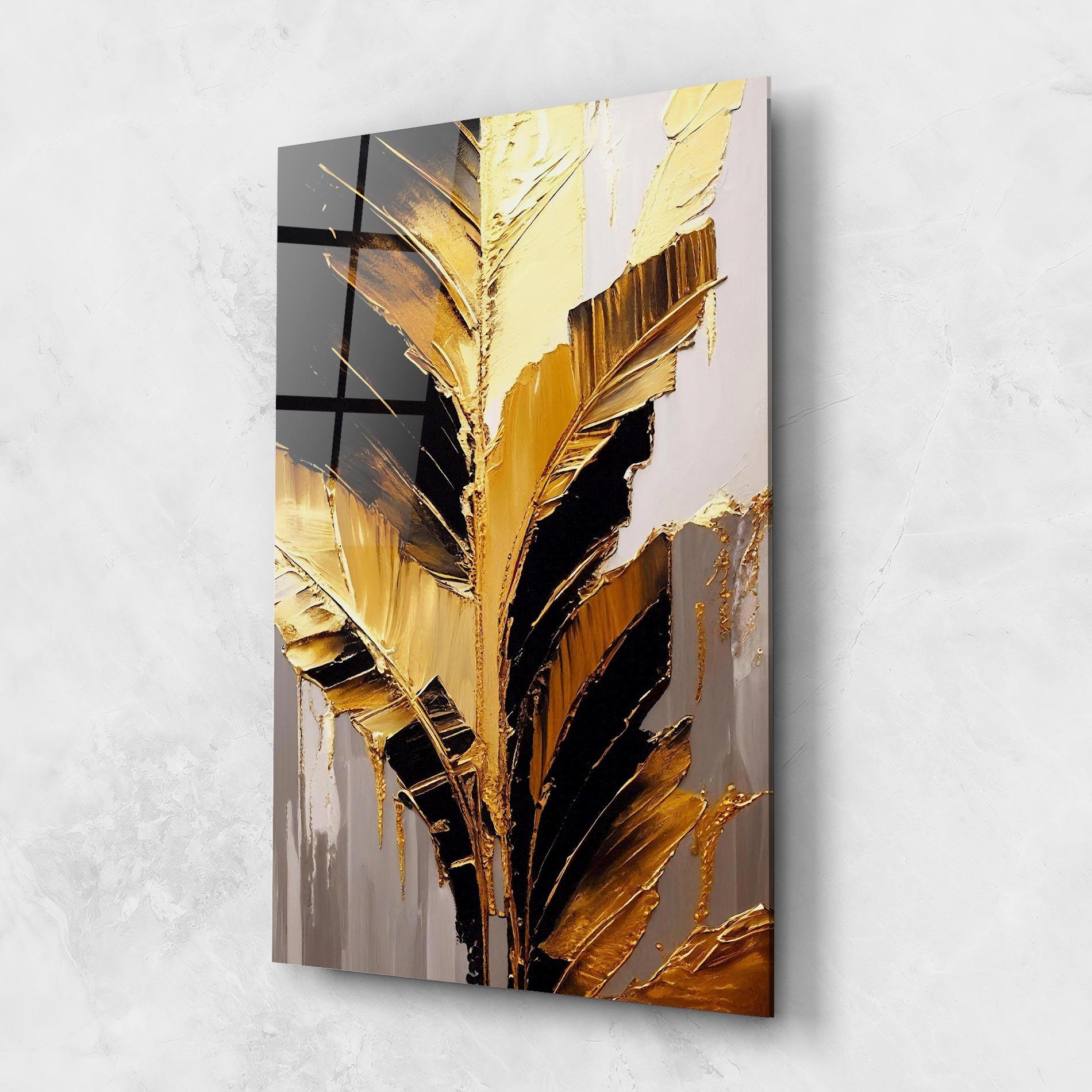Üvegkép Balck With Gold Leafs mockup 1