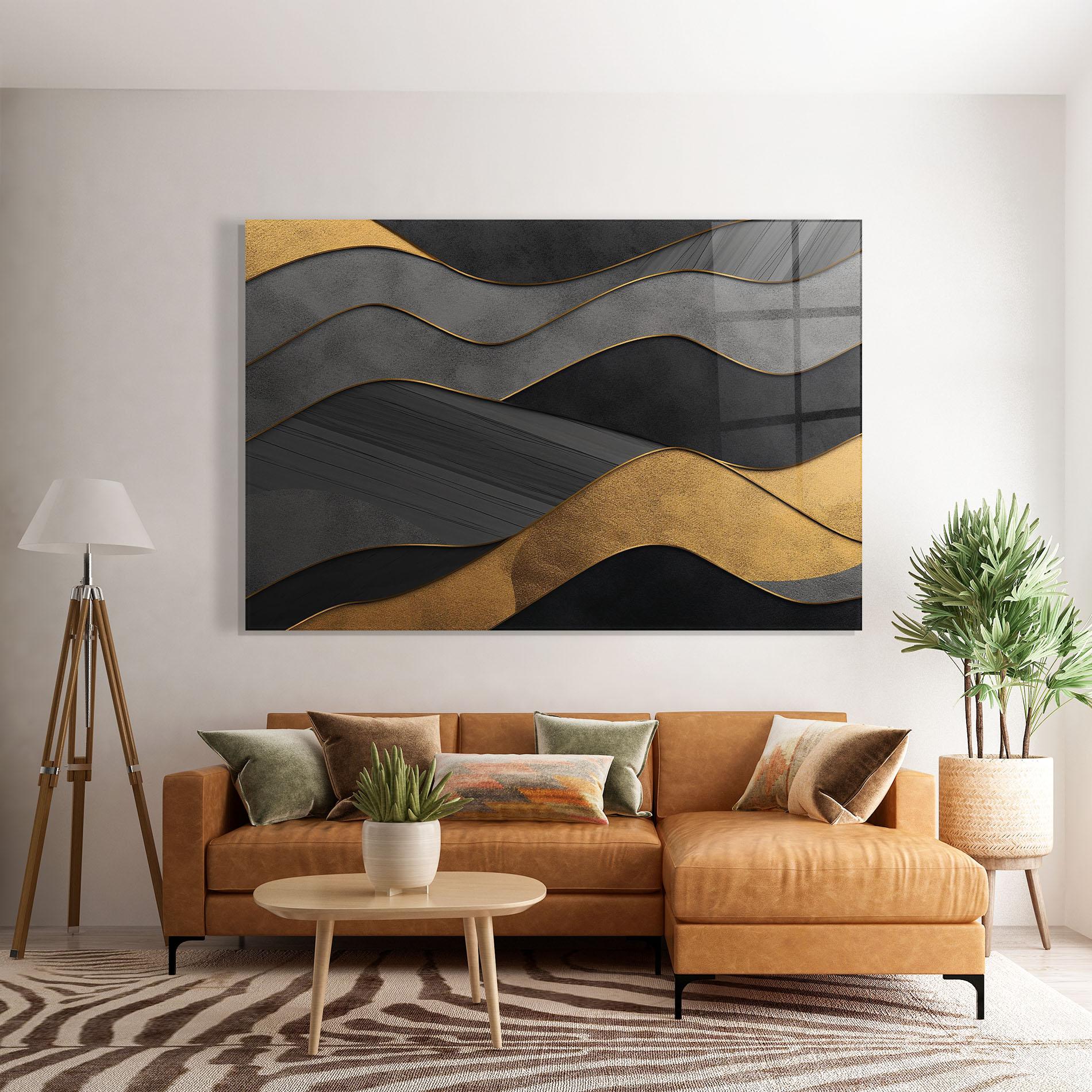 Üvegkép Abstract Gold And Grey Waves mockup 7
