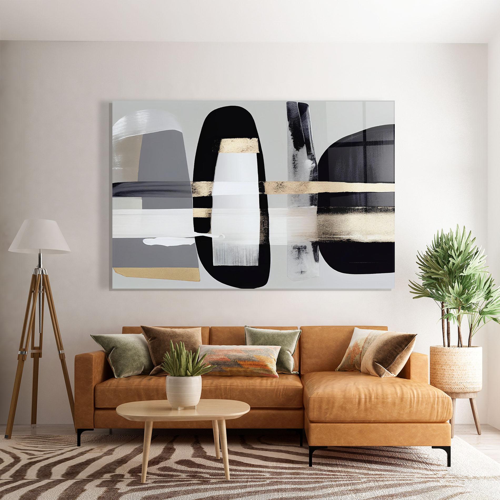 Üvegkép Abstract Gold Painting With Black mockup 7