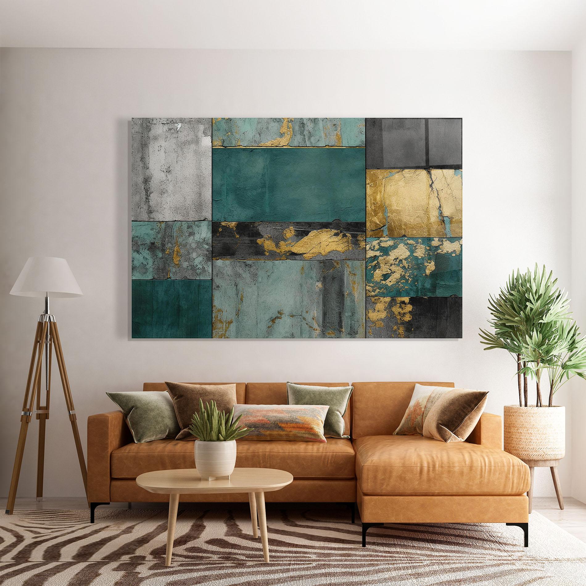 Üvegkép Golden Green Painting mockup 7