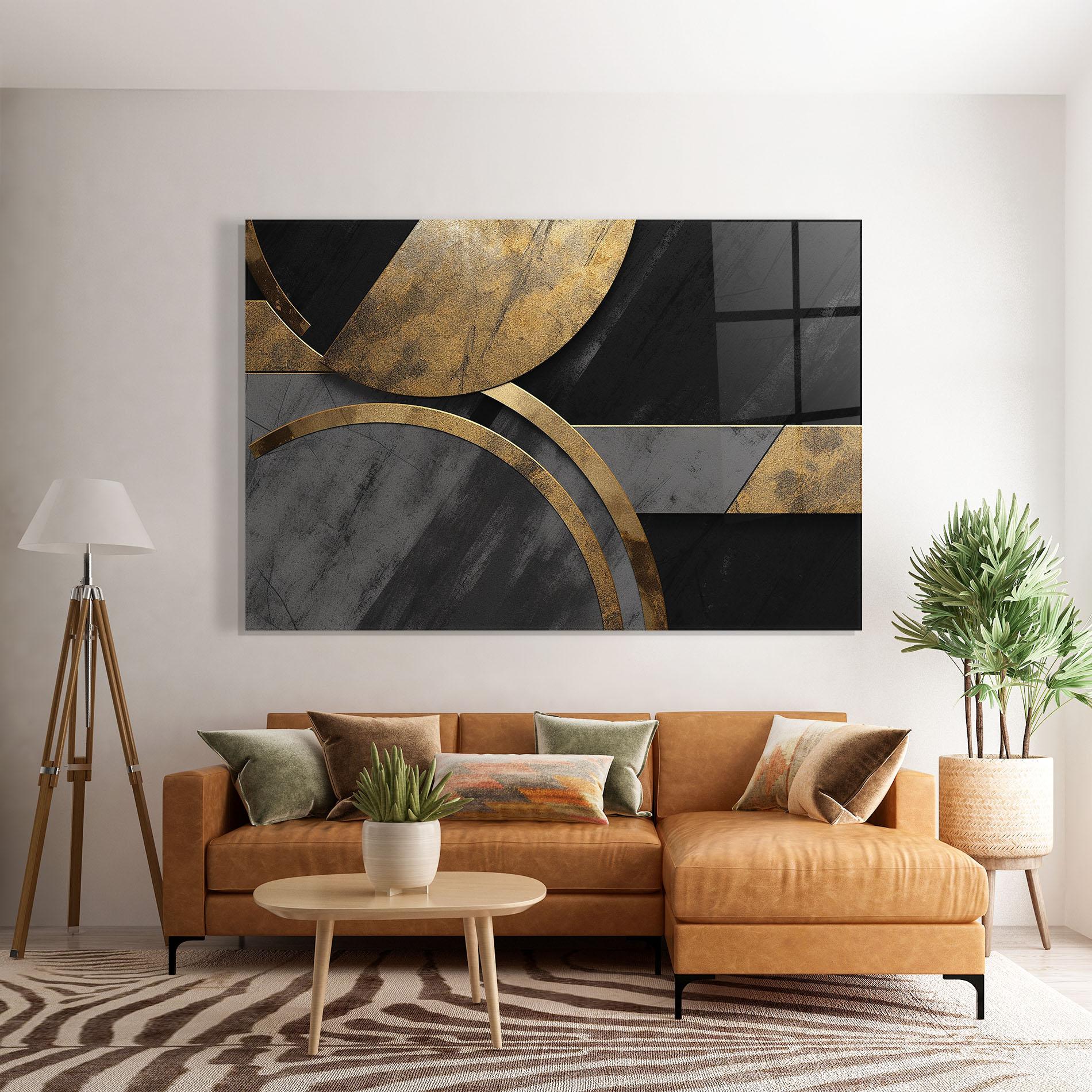 Üvegkép Grey With Gold Painting mockup 7