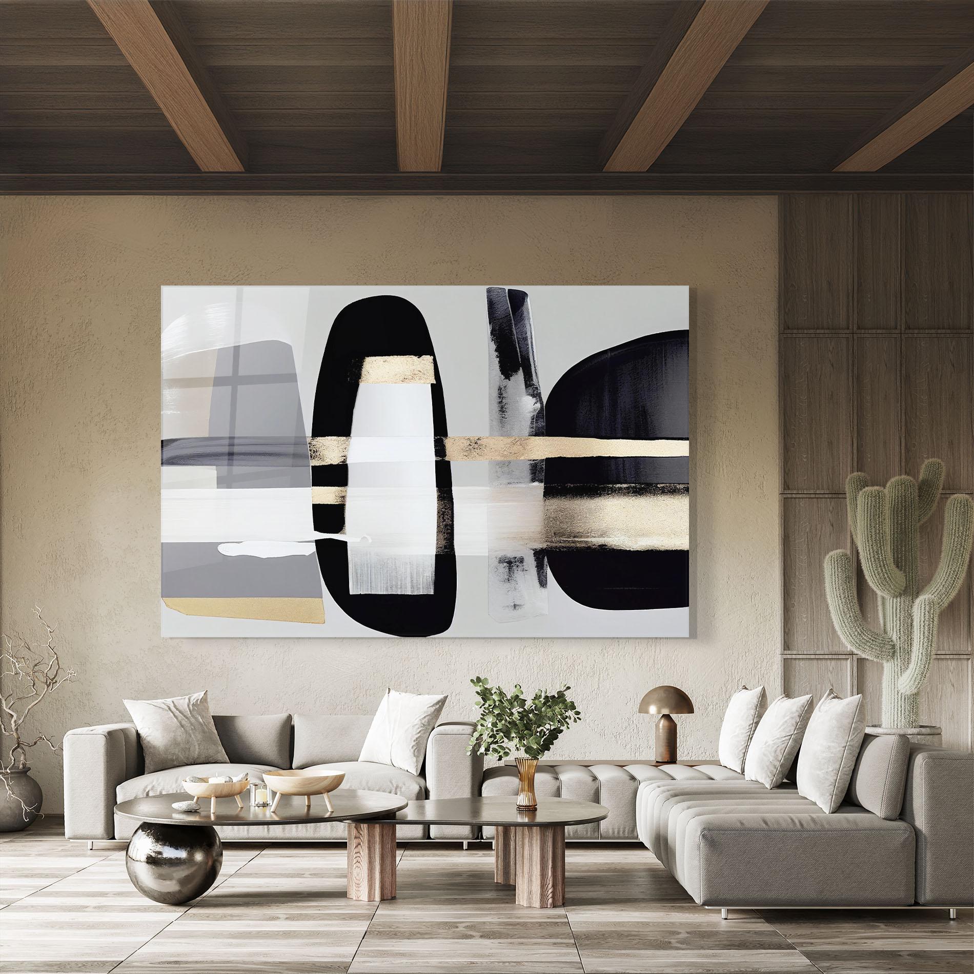 Üvegkép Abstract Gold Painting With Black mockup 8