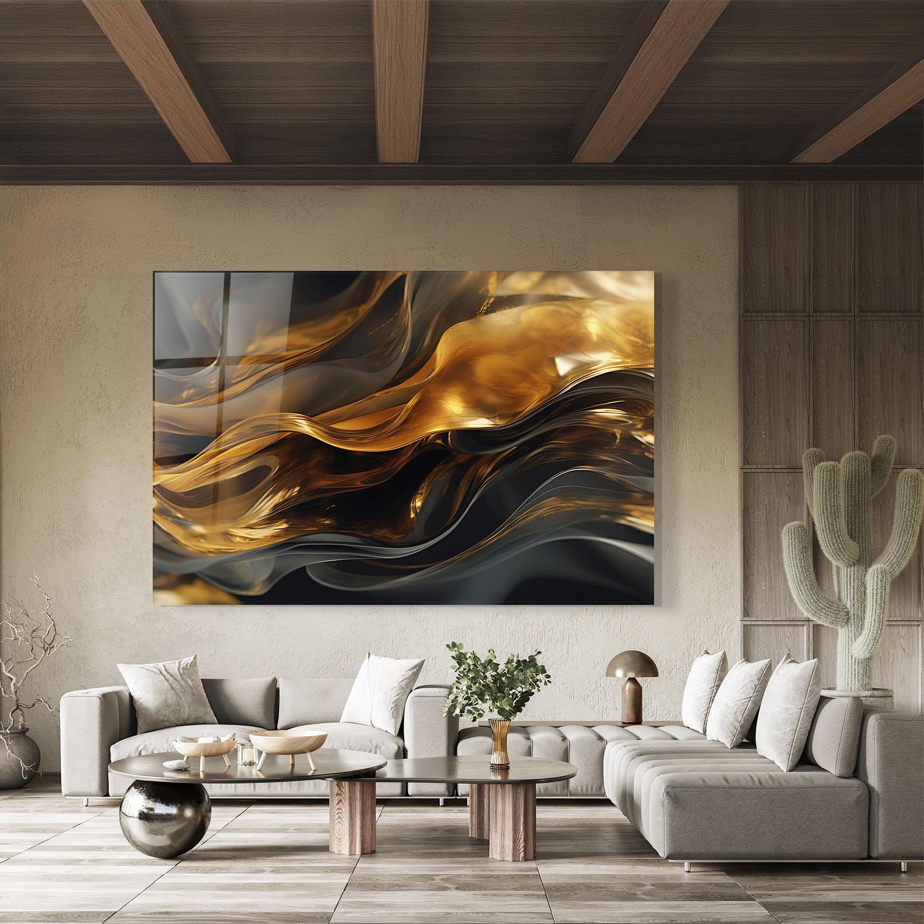 Üvegkép Gold With Black Wave mockup 8