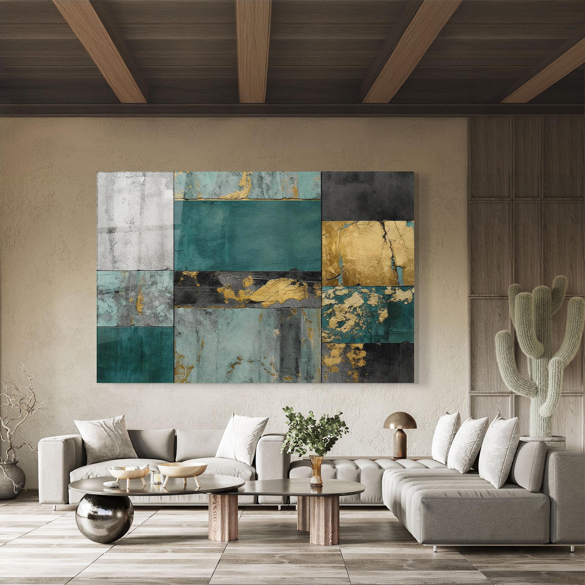 Üvegkép Golden Green Painting mockup 8