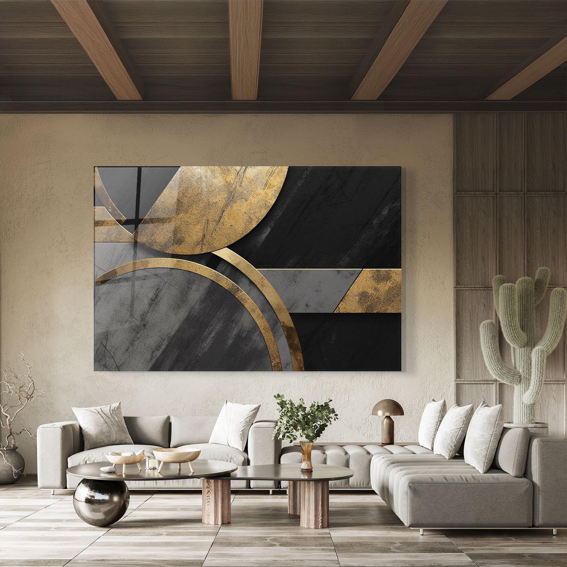 Üvegkép Grey With Gold Painting mockup 8