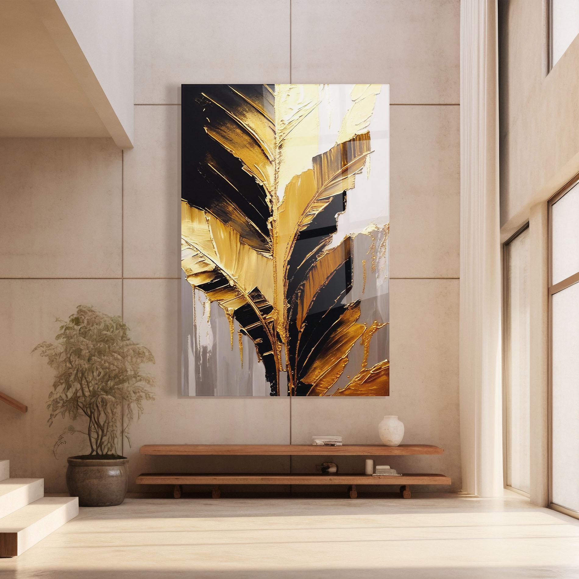 Üvegkép Balck With Gold Leafs mockup 8