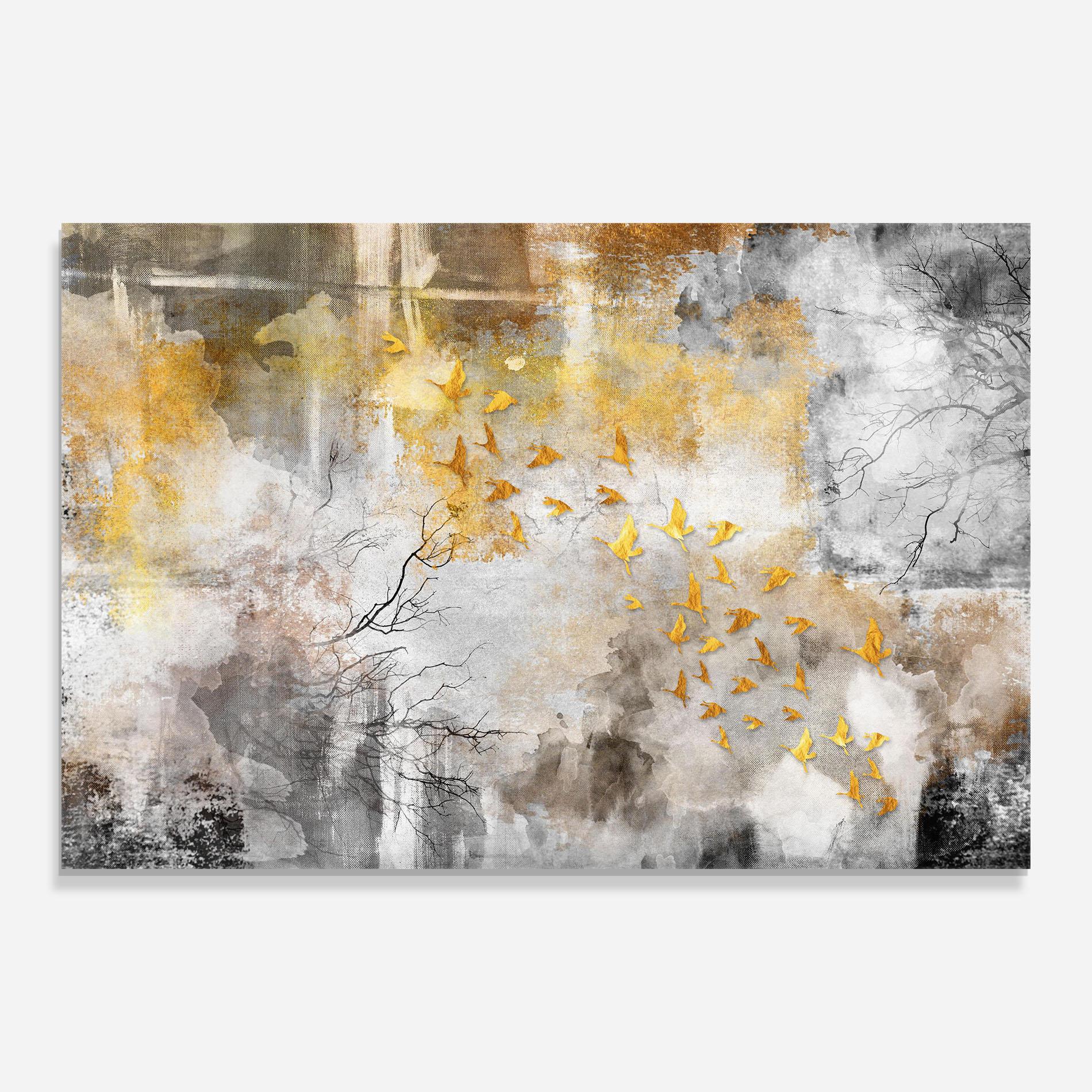 Üvegkép Gold Birds Flying mockup 0