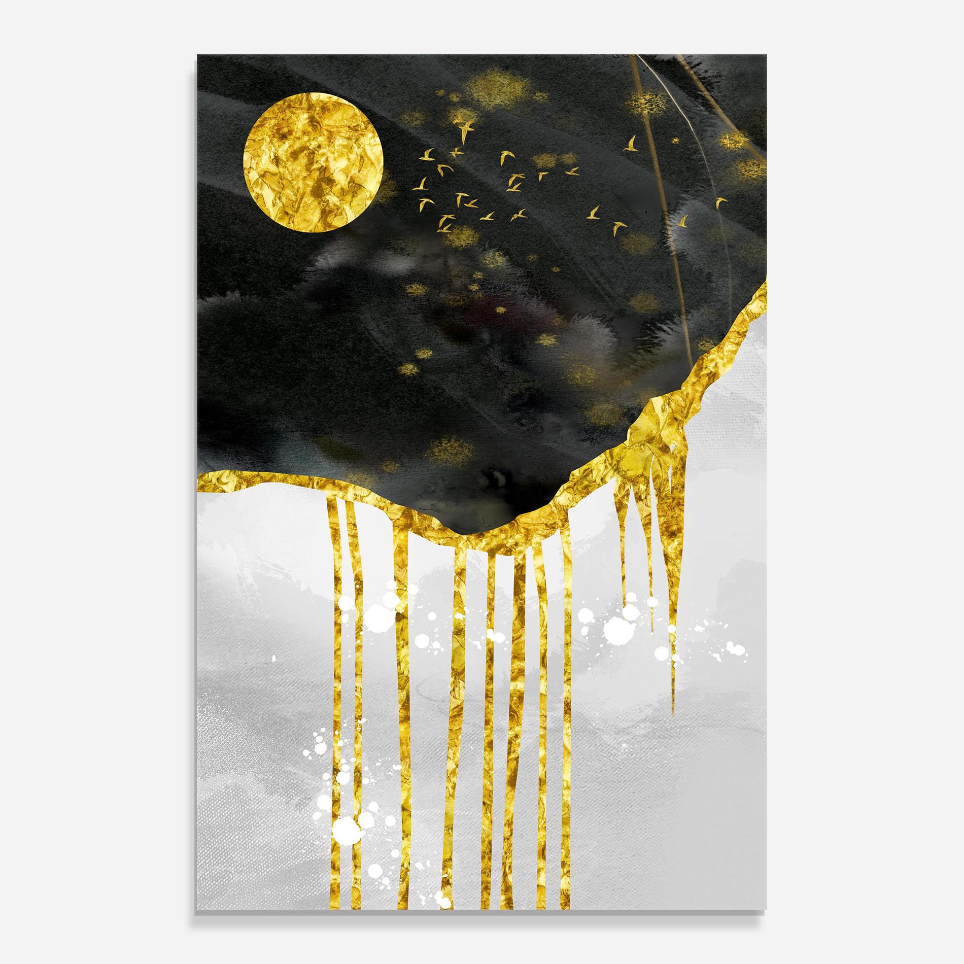 Üvegkép Gold Moon And Birds mockup 0