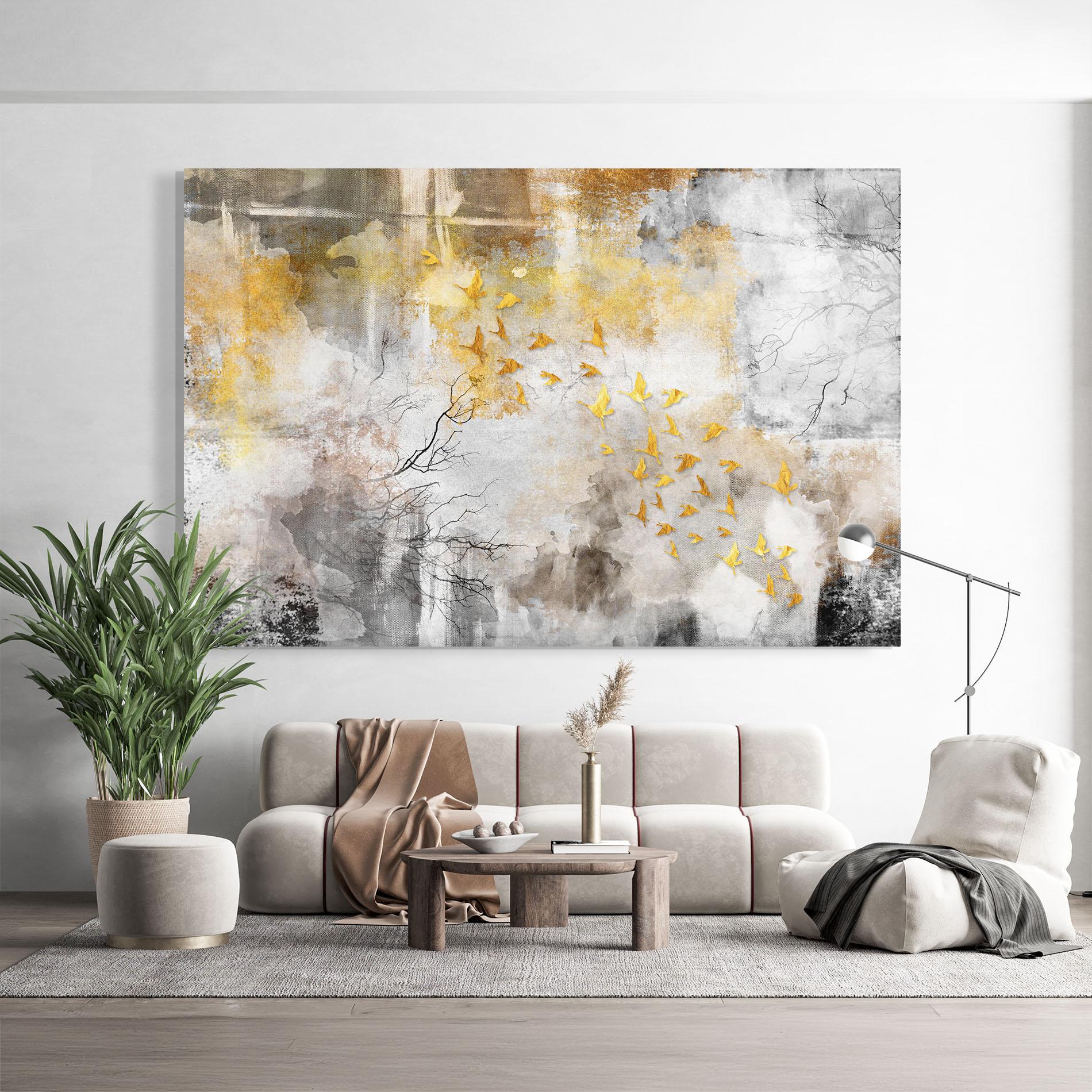 Üvegkép Gold Birds Flying mockup 9