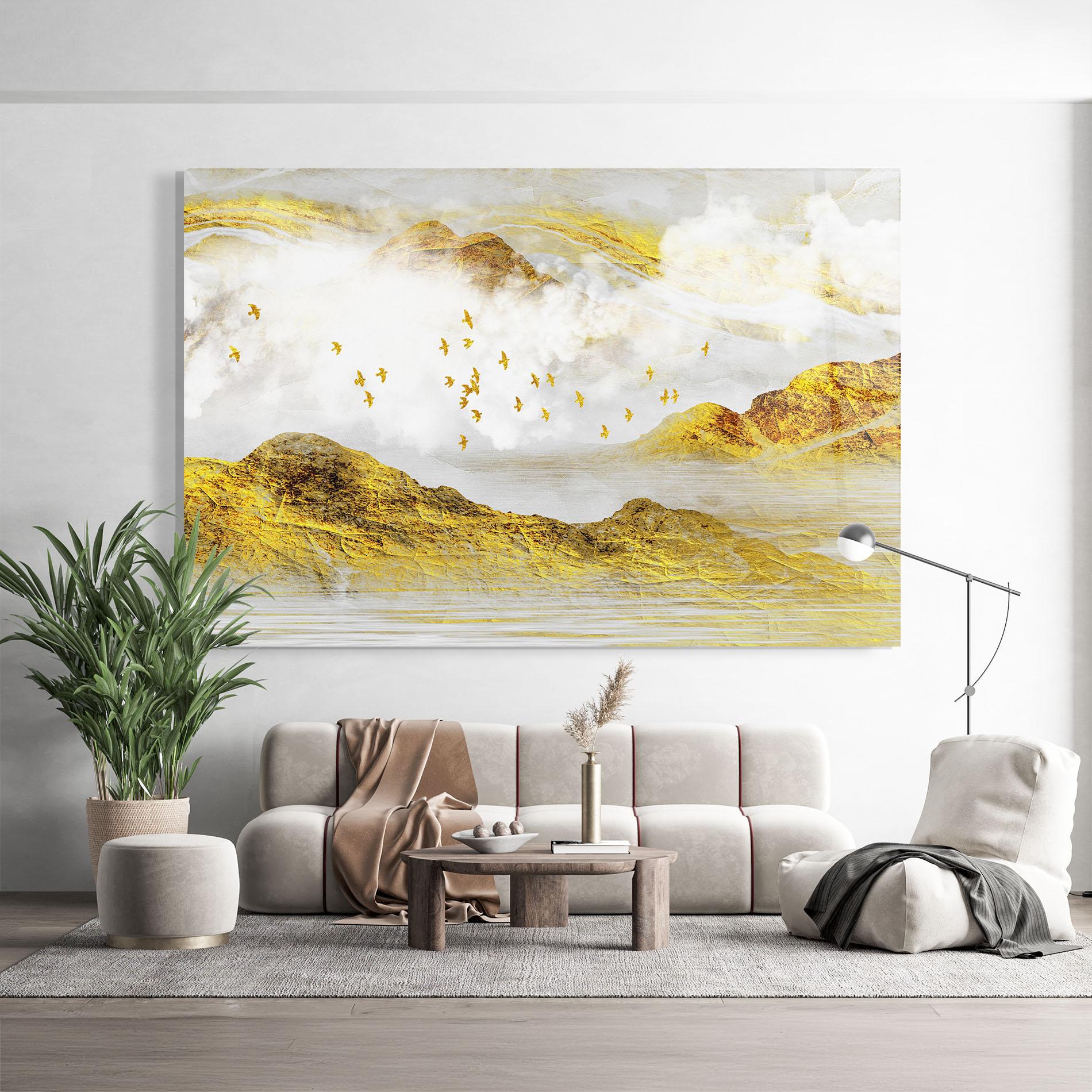 Üvegkép Gold Mountains Abstract mockup 9