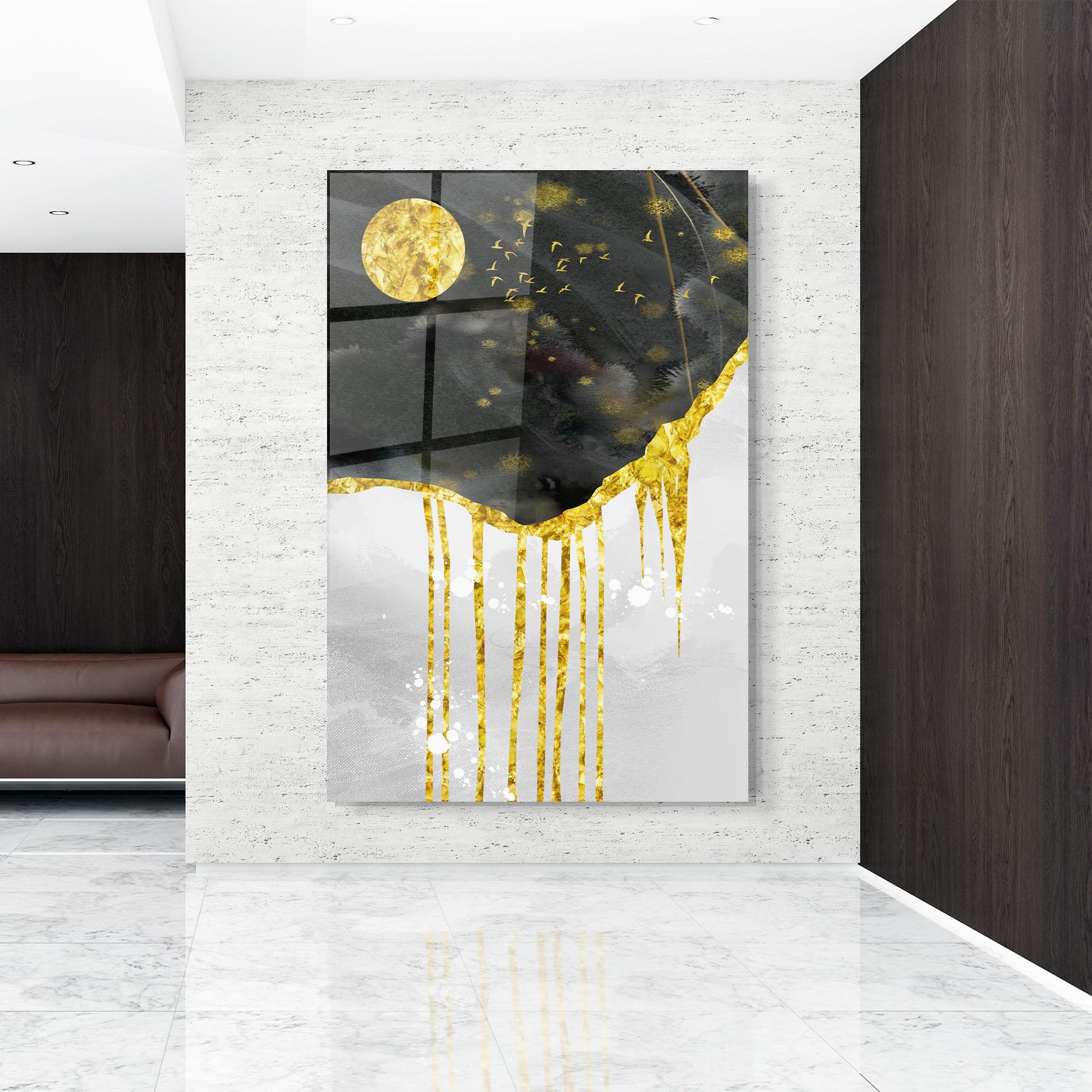 Üvegkép Gold Moon And Birds mockup 9