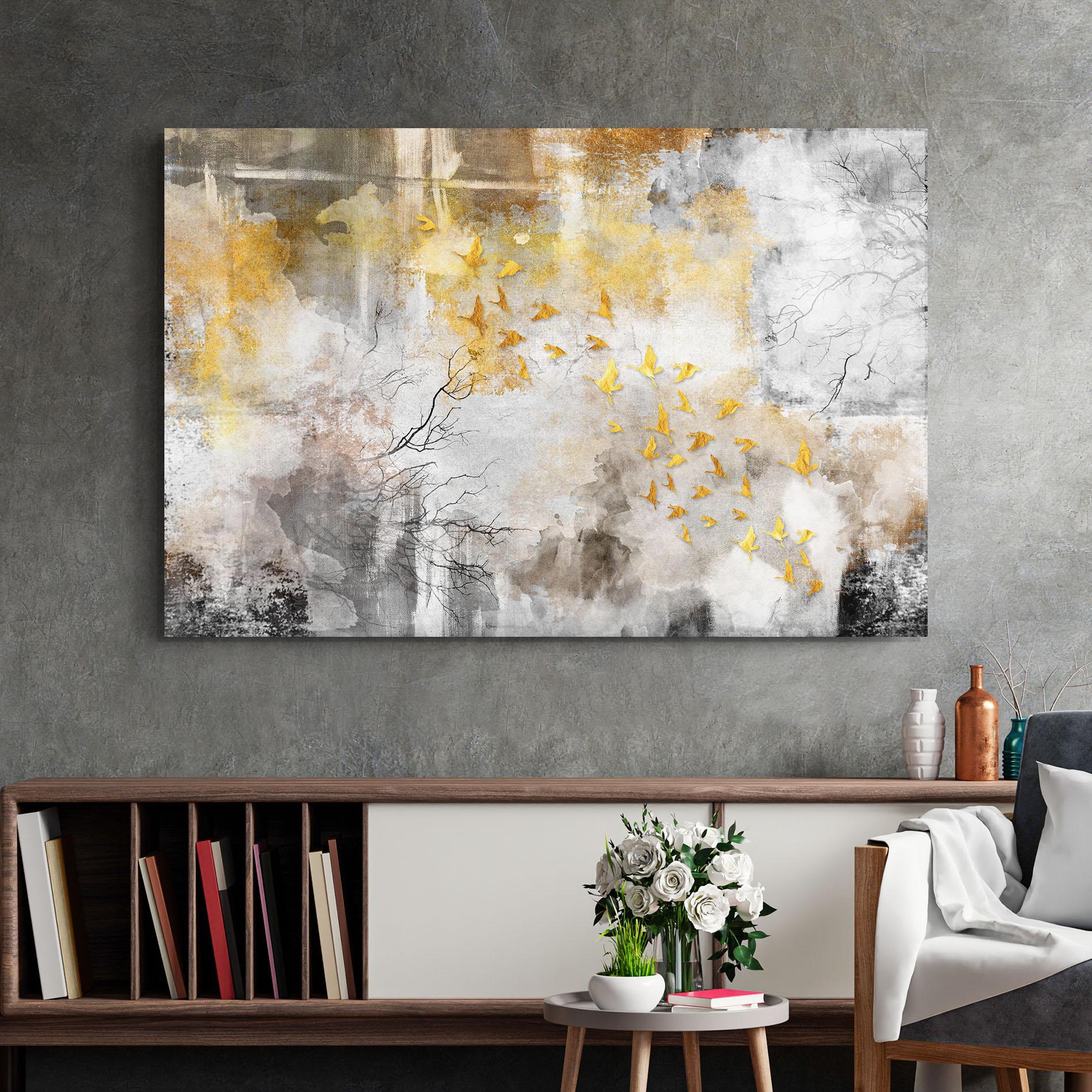 Üvegkép Gold Birds Flying mockup 2