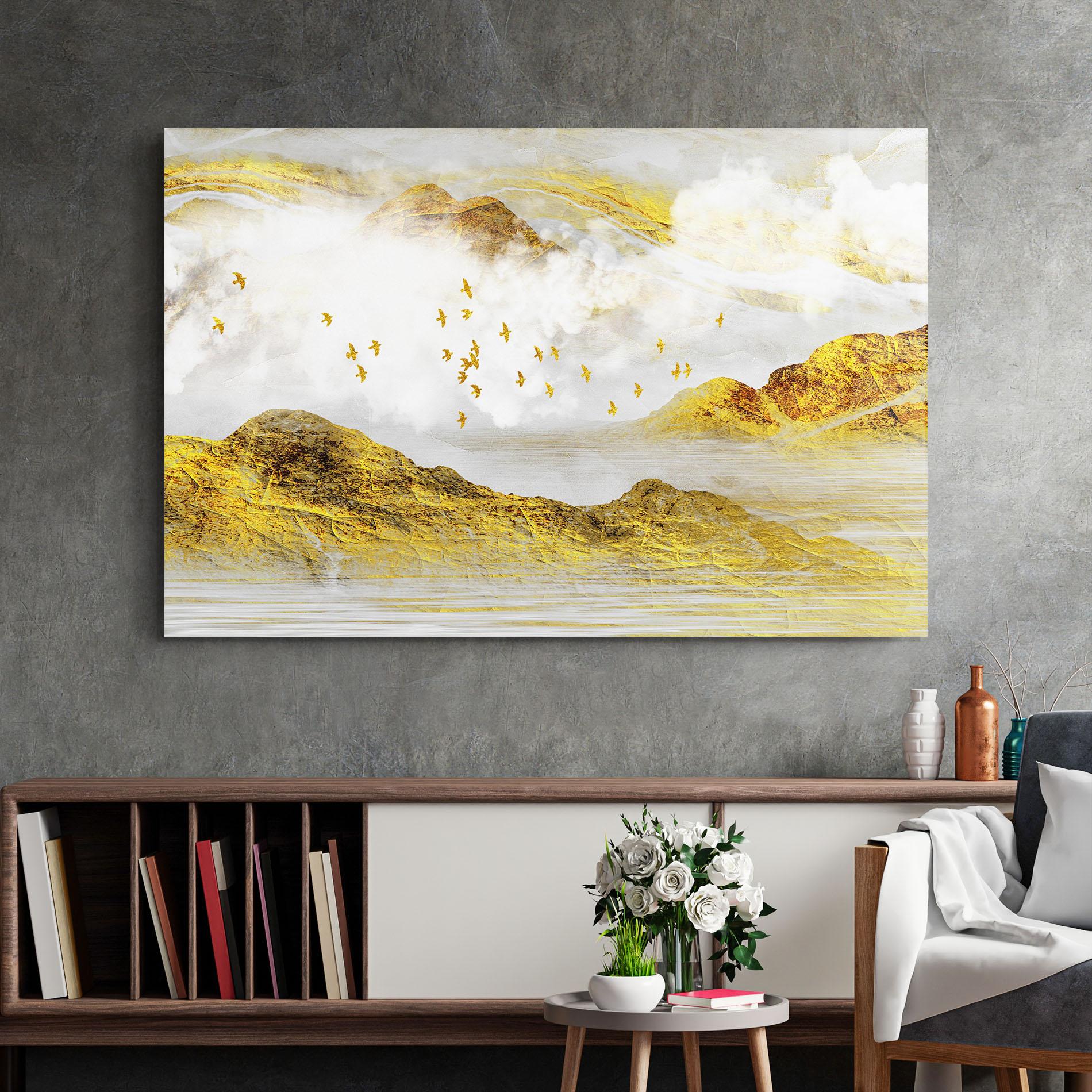 Üvegkép Gold Mountains Abstract mockup 2