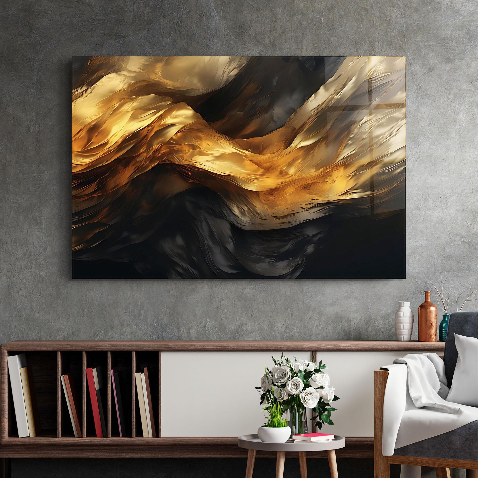 Üvegkép Golden Waves With Black mockup 2