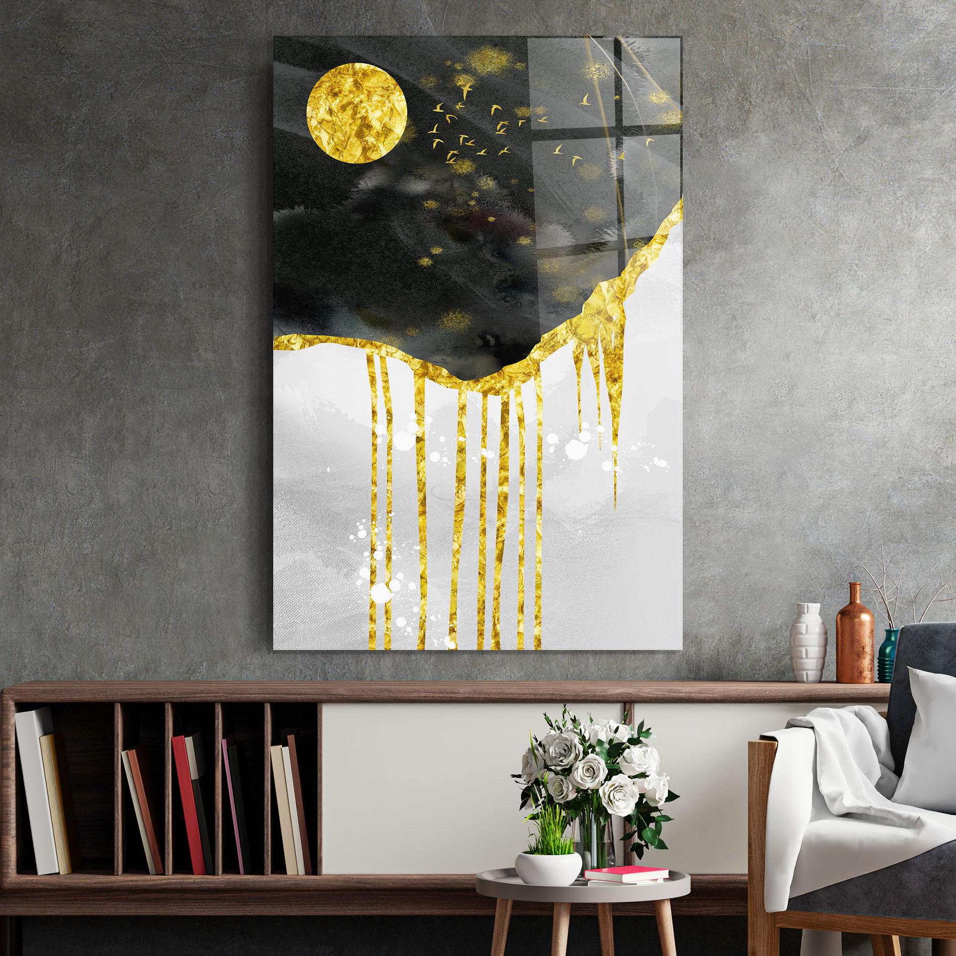 Üvegkép Gold Moon And Birds mockup 2