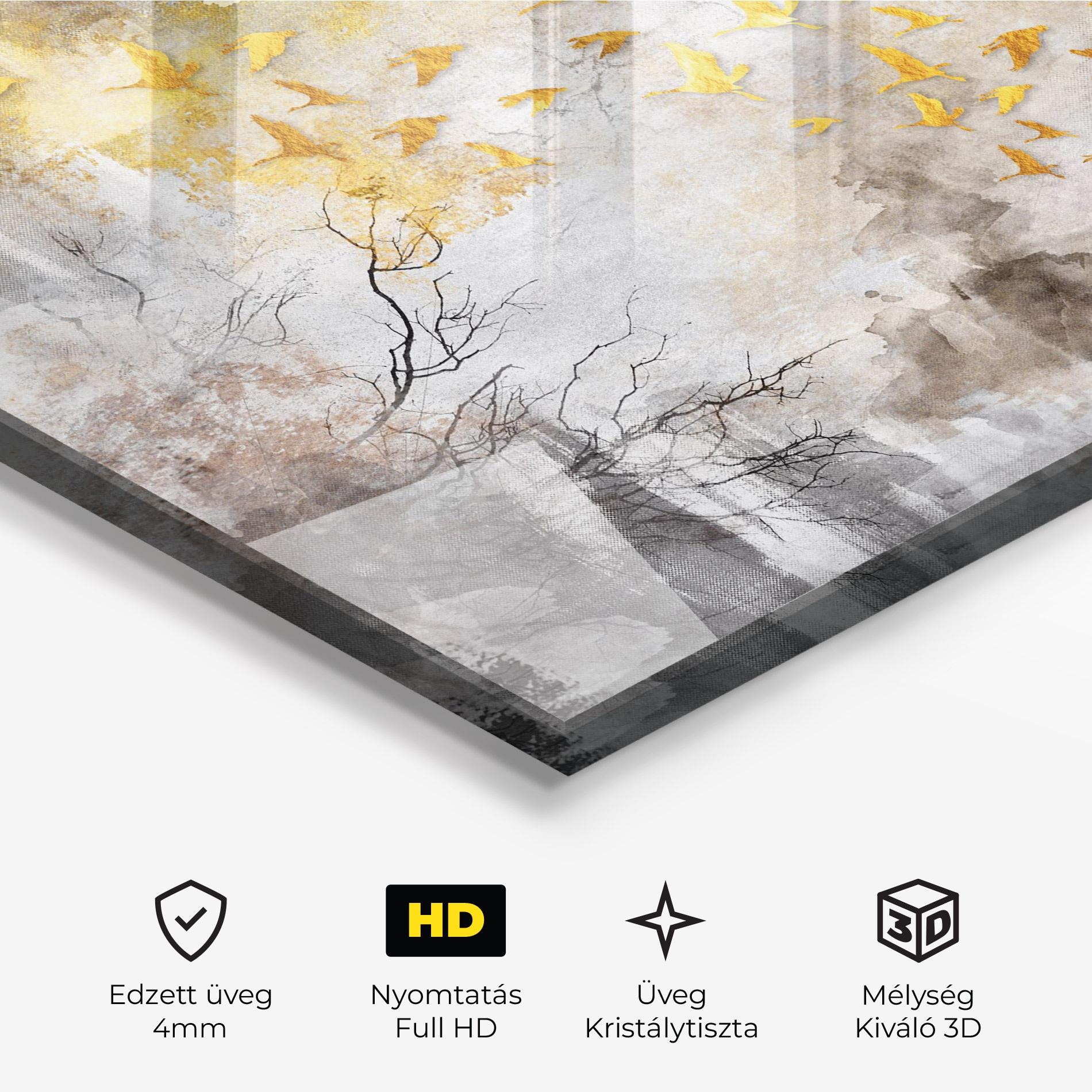Üvegkép Gold Birds Flying mockup 3
