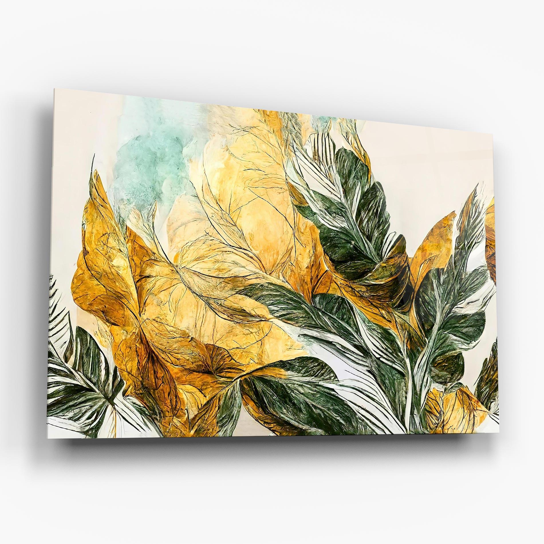 Üvegkép Gold And Green Leafes mockup 6