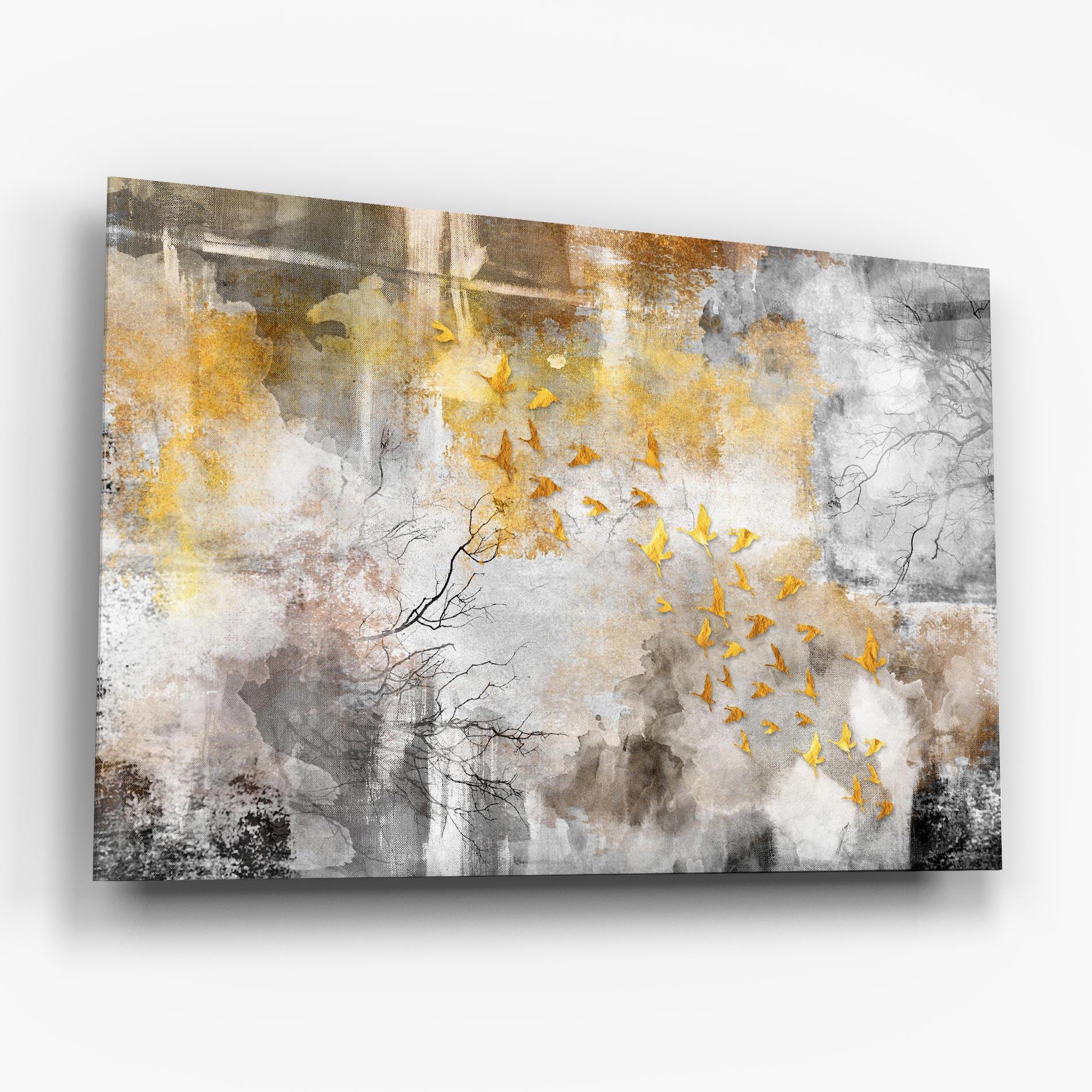 Üvegkép Gold Birds Flying mockup 6