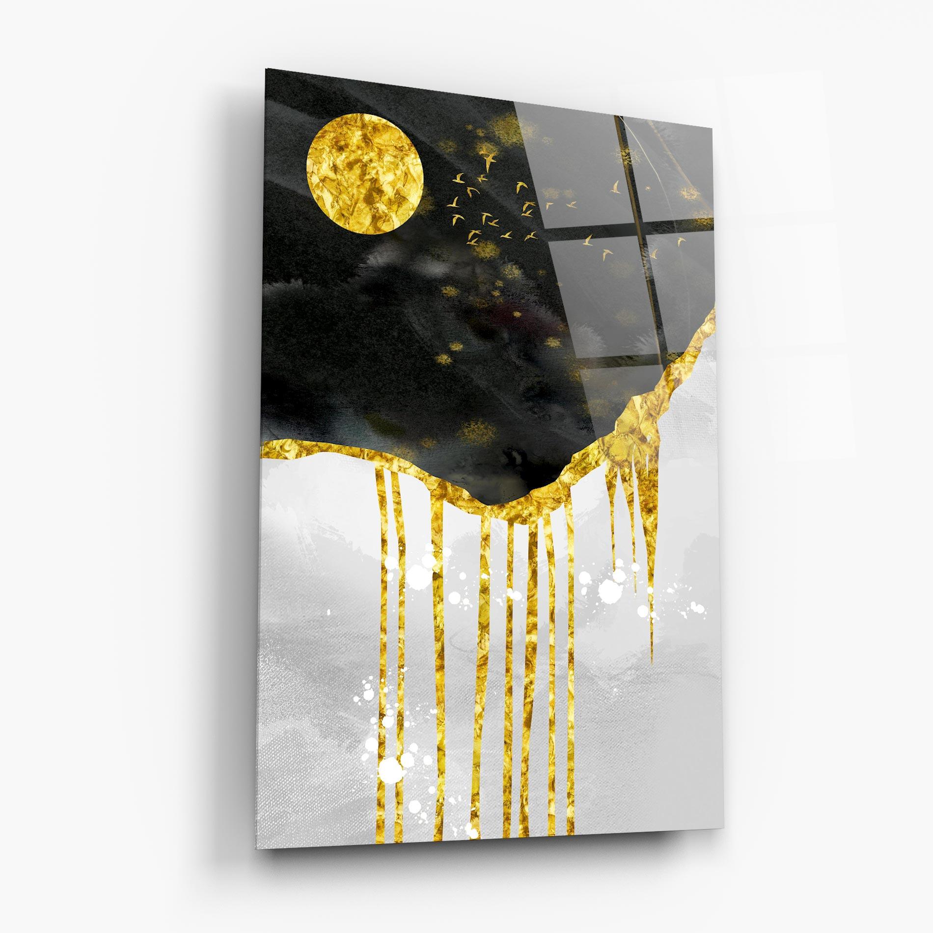 Üvegkép Gold Moon And Birds mockup 6