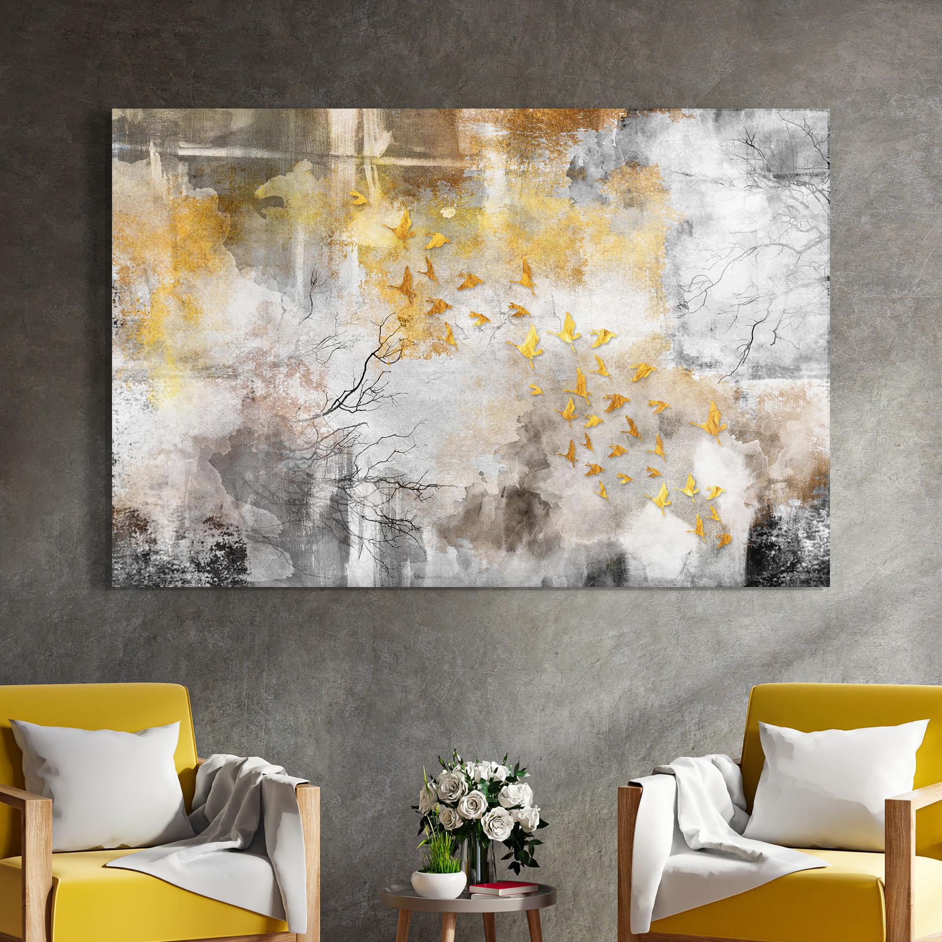 Üvegkép Gold Birds Flying mockup 4