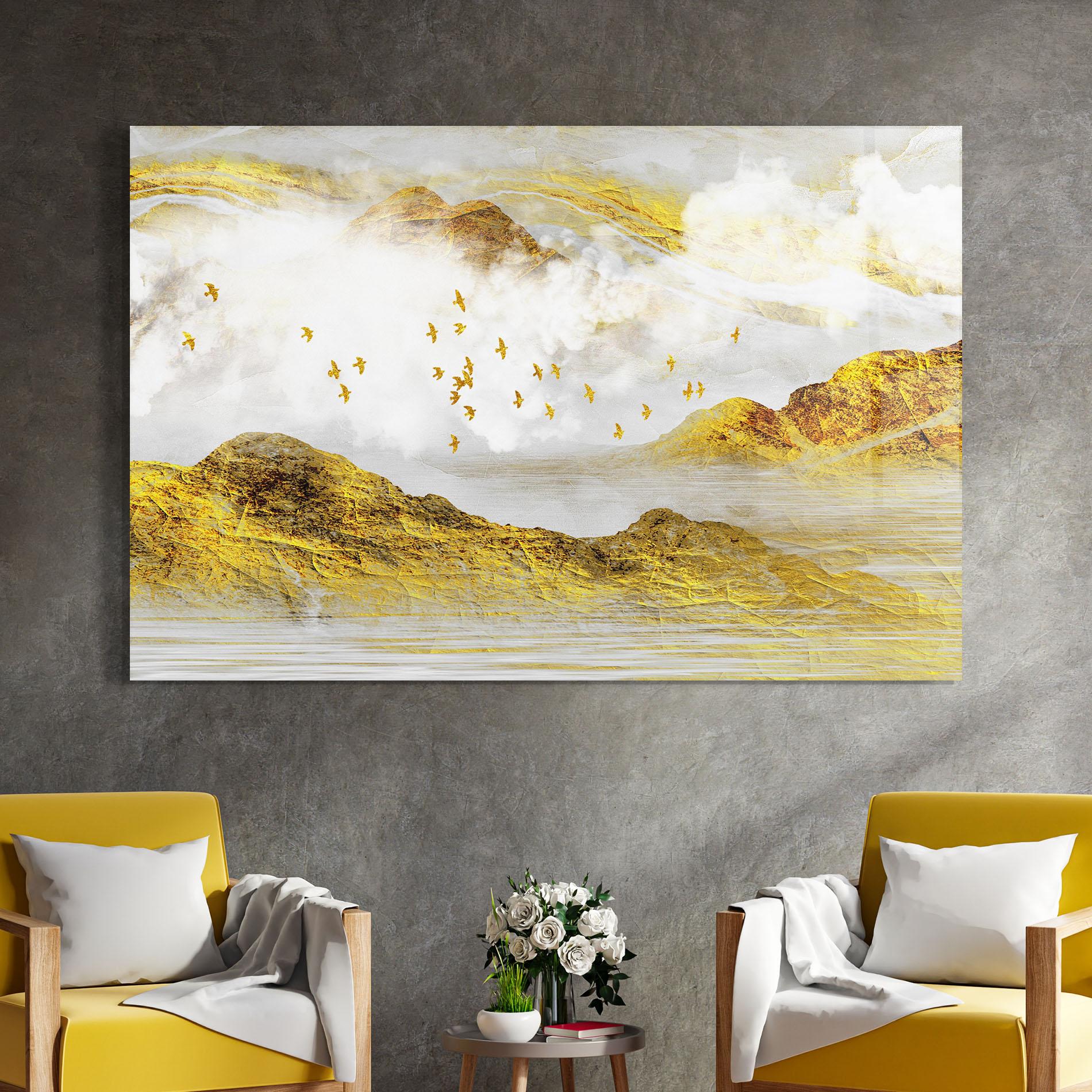 Üvegkép Gold Mountains Abstract mockup 4