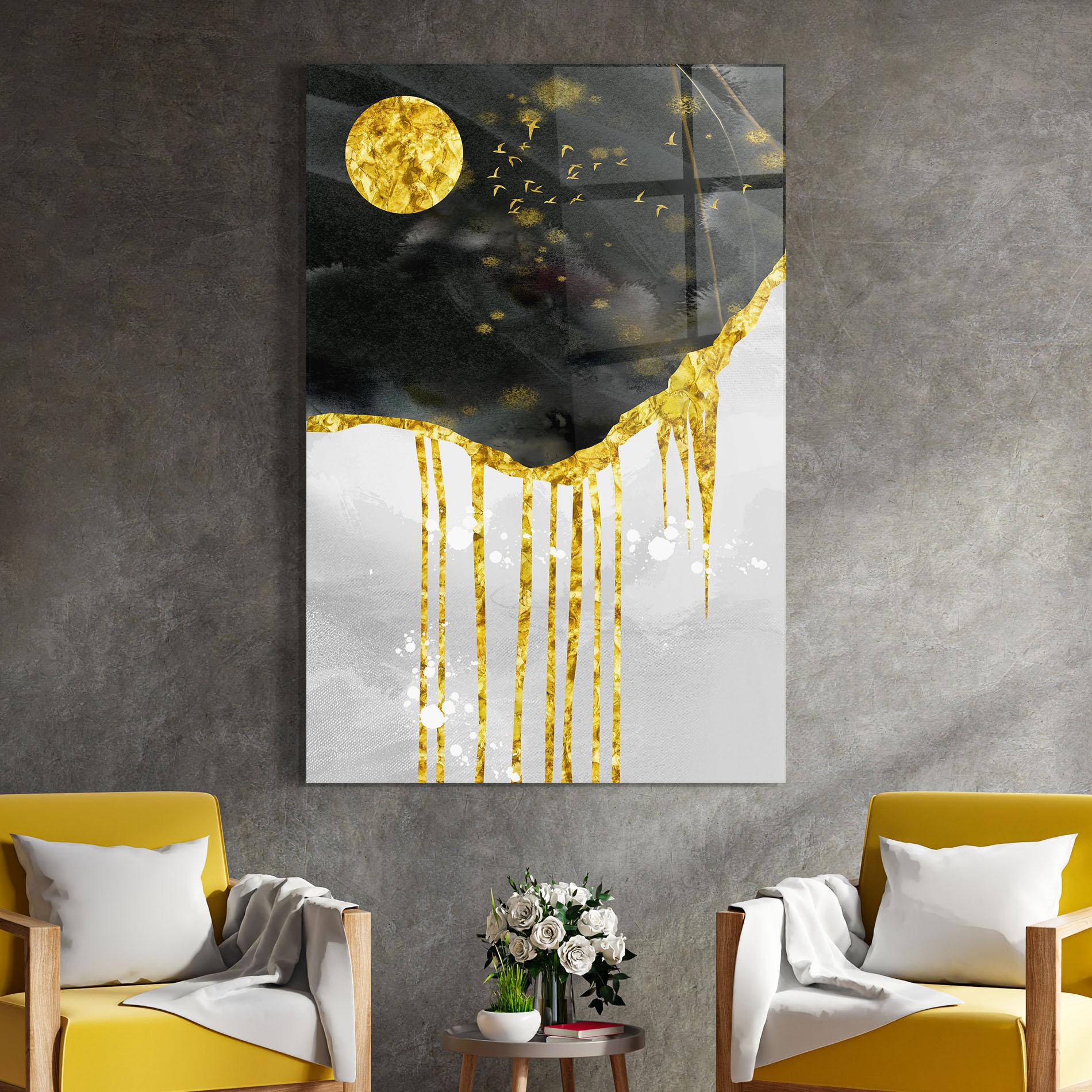 Üvegkép Gold Moon And Birds mockup 4