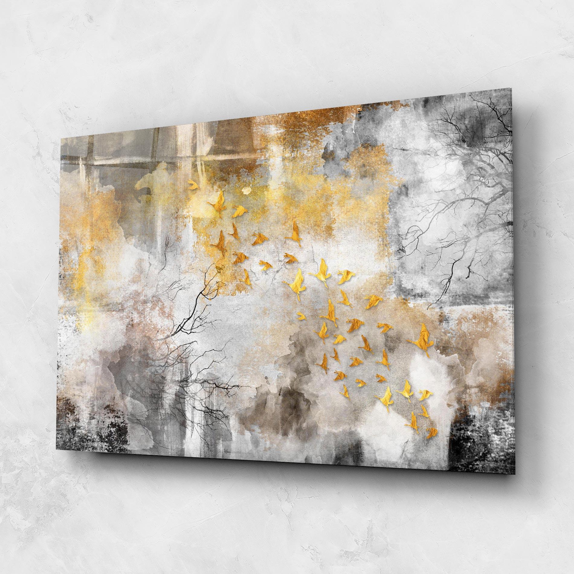 Üvegkép Gold Birds Flying mockup 1