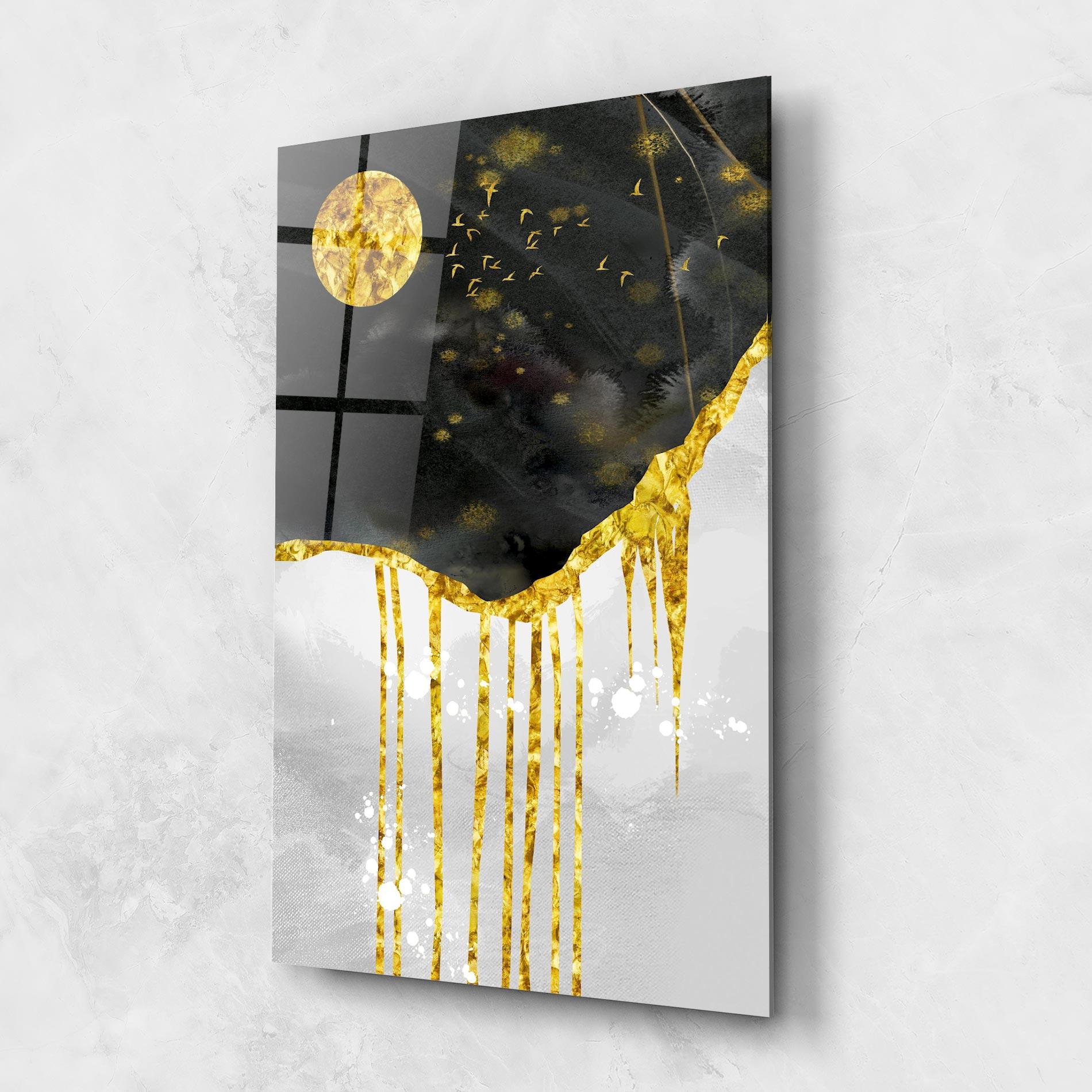 Üvegkép Gold Moon And Birds mockup 1