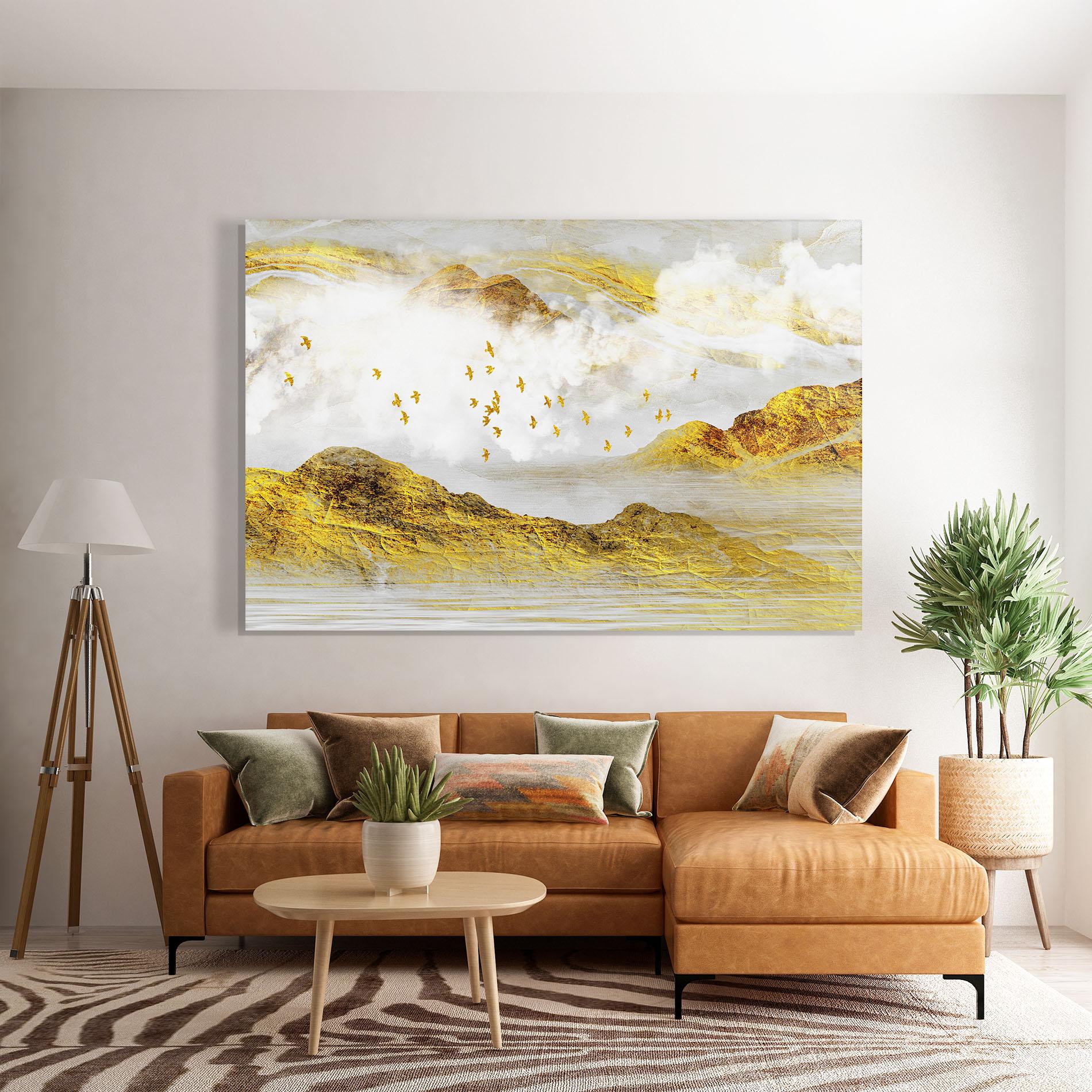 Üvegkép Gold Mountains Abstract mockup 7