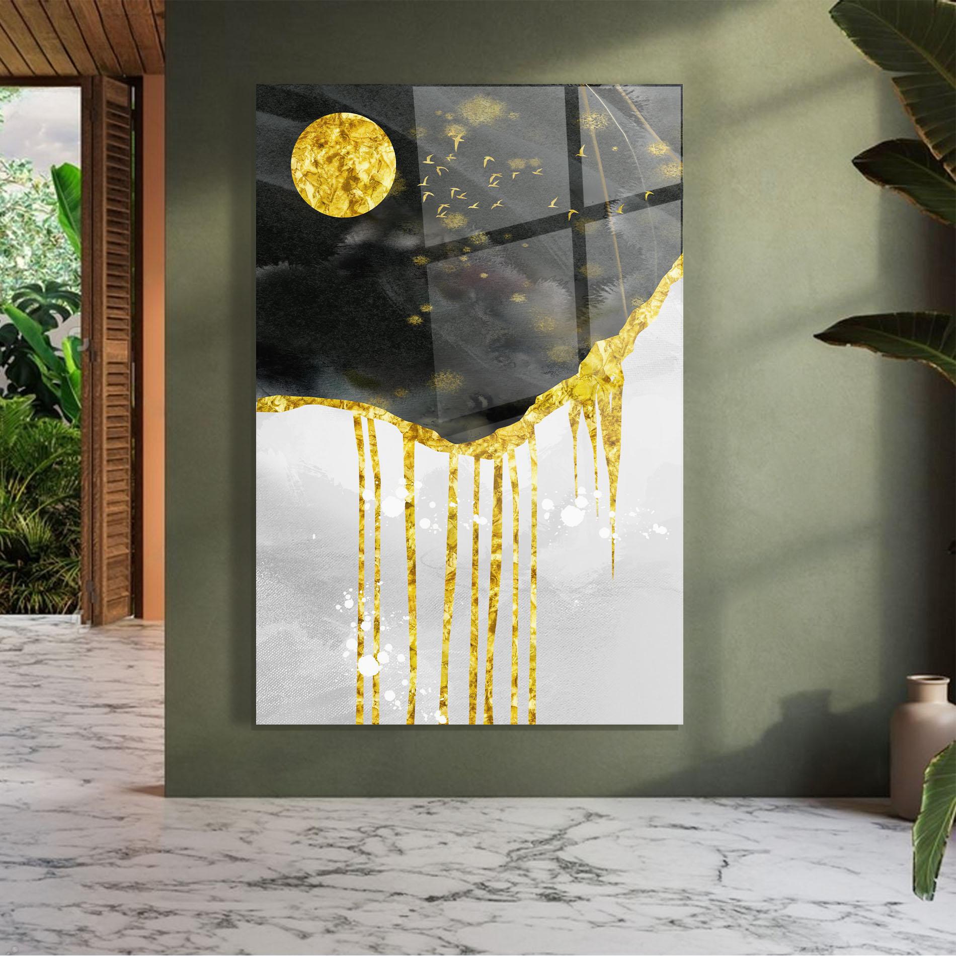 Üvegkép Gold Moon And Birds mockup 7