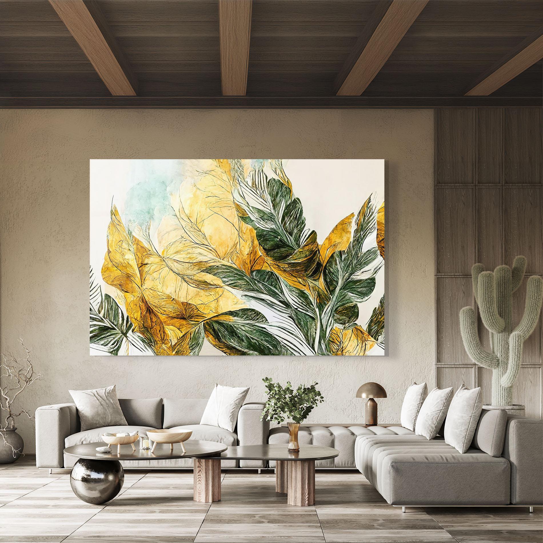 Üvegkép Gold And Green Leafes mockup 8