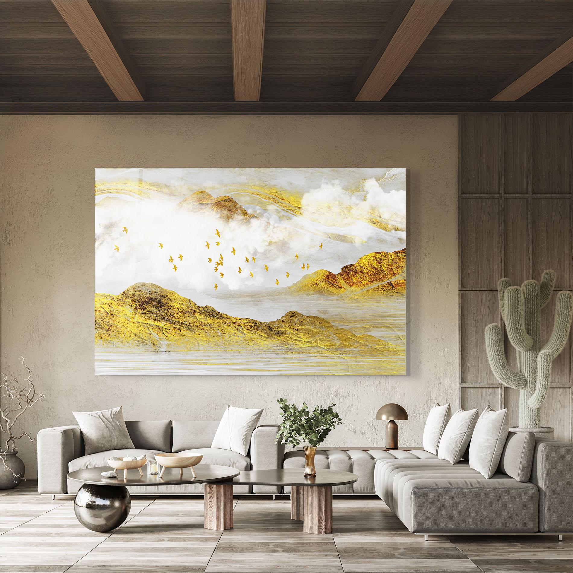 Üvegkép Gold Mountains Abstract mockup 8